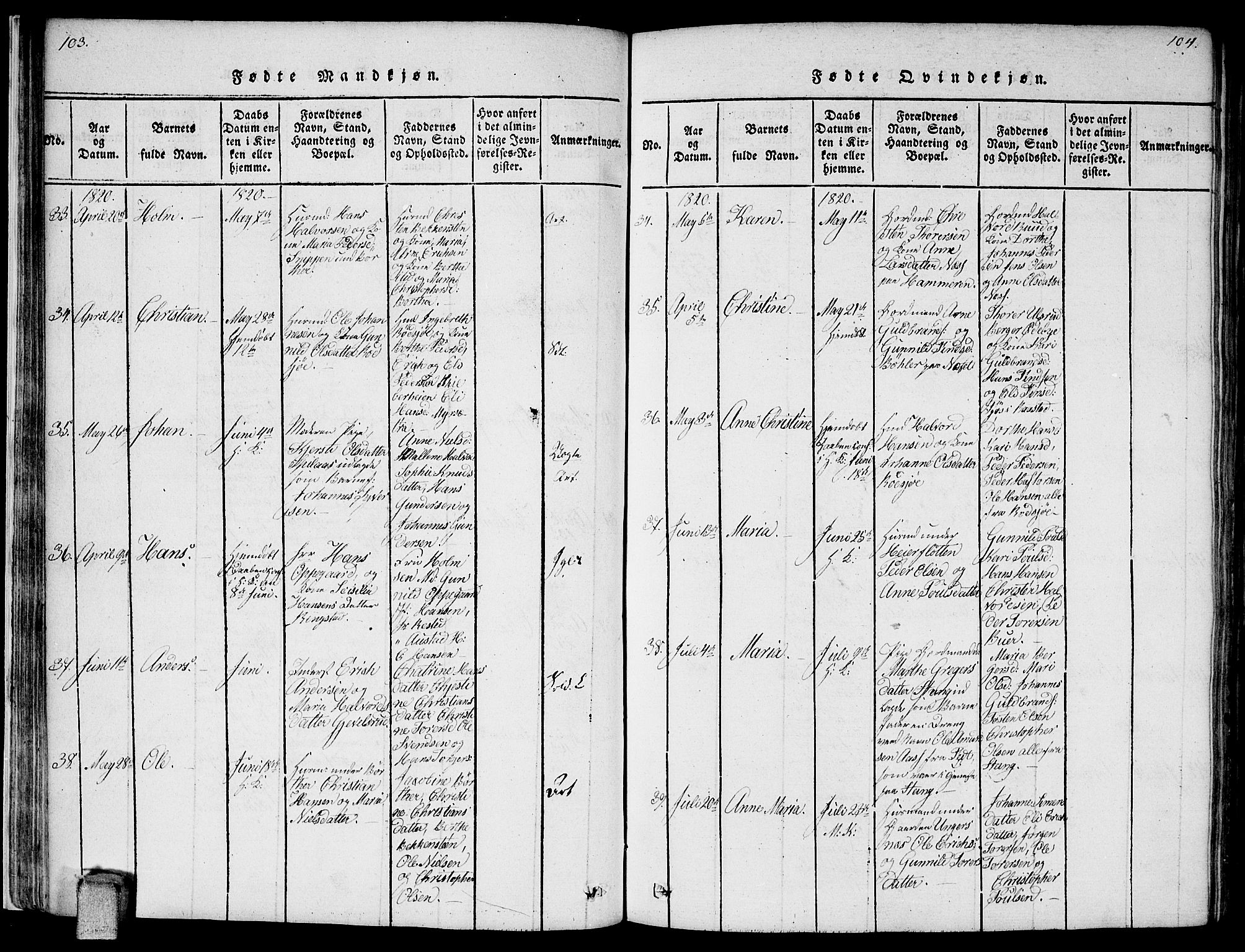 Enebakk prestekontor Kirkebøker, AV/SAO-A-10171c/F/Fa/L0006: Ministerialbok nr. I 6, 1815-1832, s. 103-104