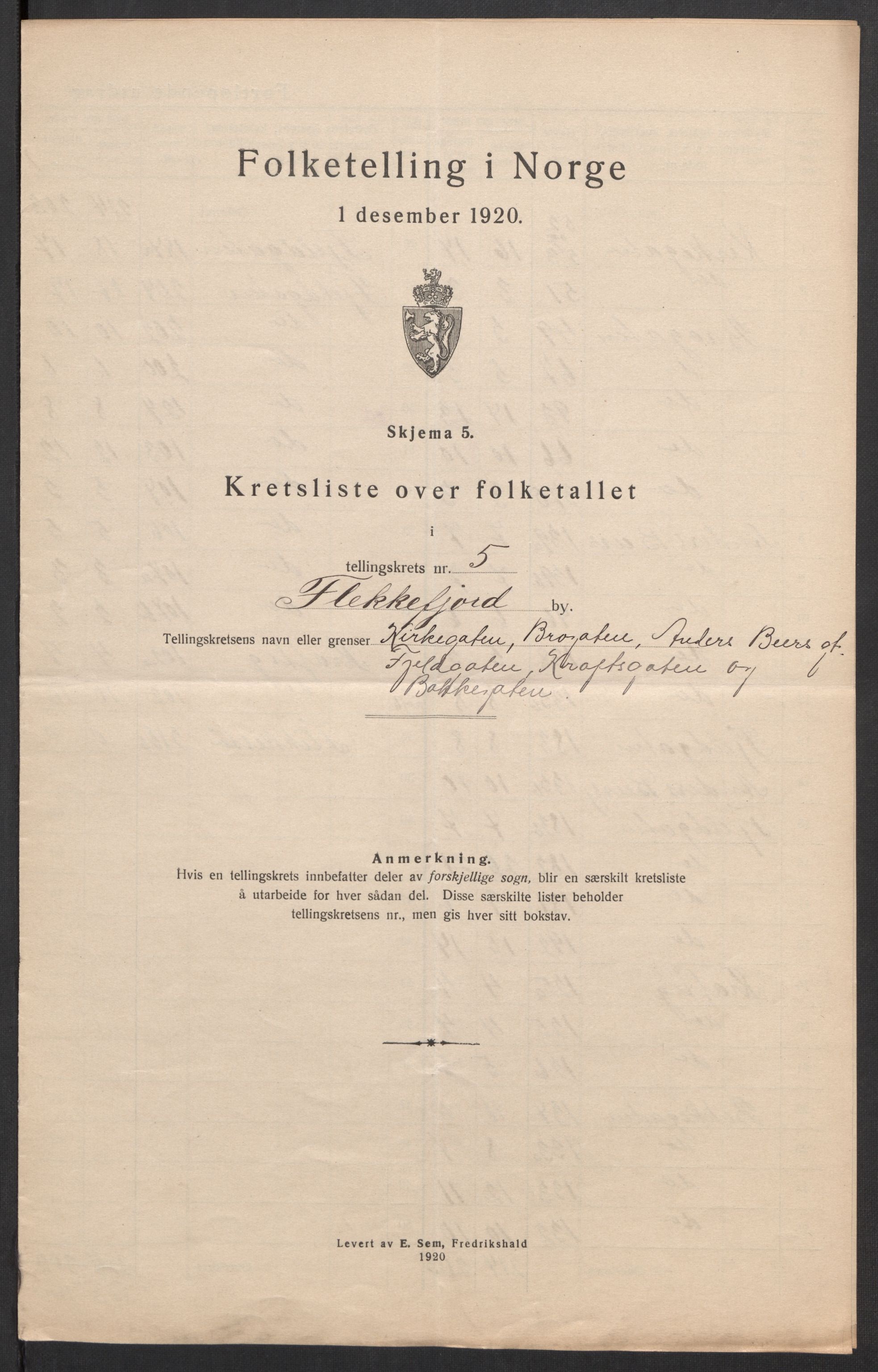 SAK, Folketelling 1920 for 1004 Flekkefjord kjøpstad, 1920, s. 22