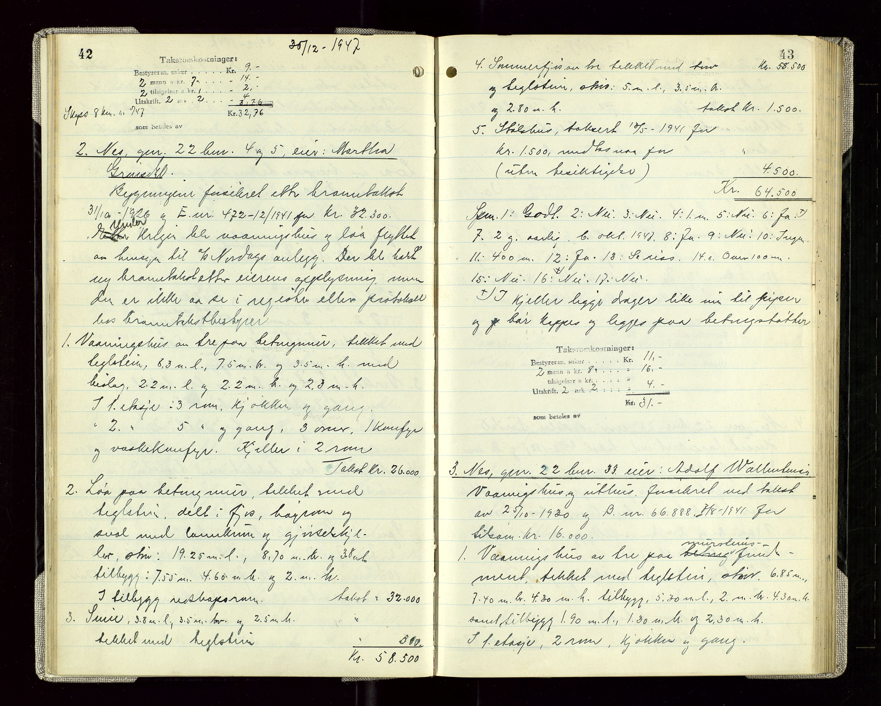 Sauda lensmannskontor, AV/SAST-A-100177/Goa/L0005: "Branntakstprotokoll for Sauda lensmannsdistrikt", 1946-1955, s. 42-43