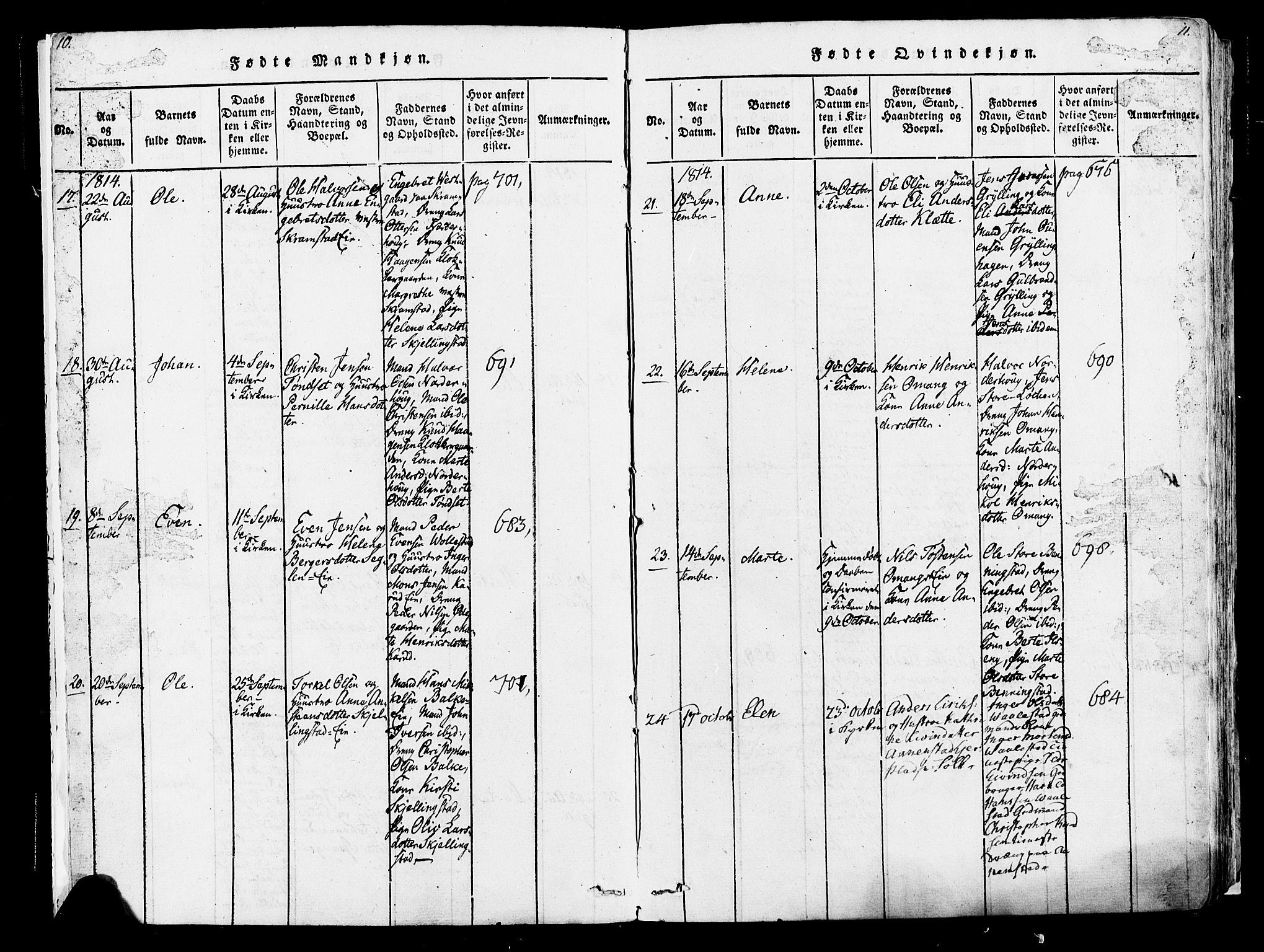 Løten prestekontor, AV/SAH-PREST-022/K/Ka/L0005: Ministerialbok nr. 5, 1814-1832, s. 10-11