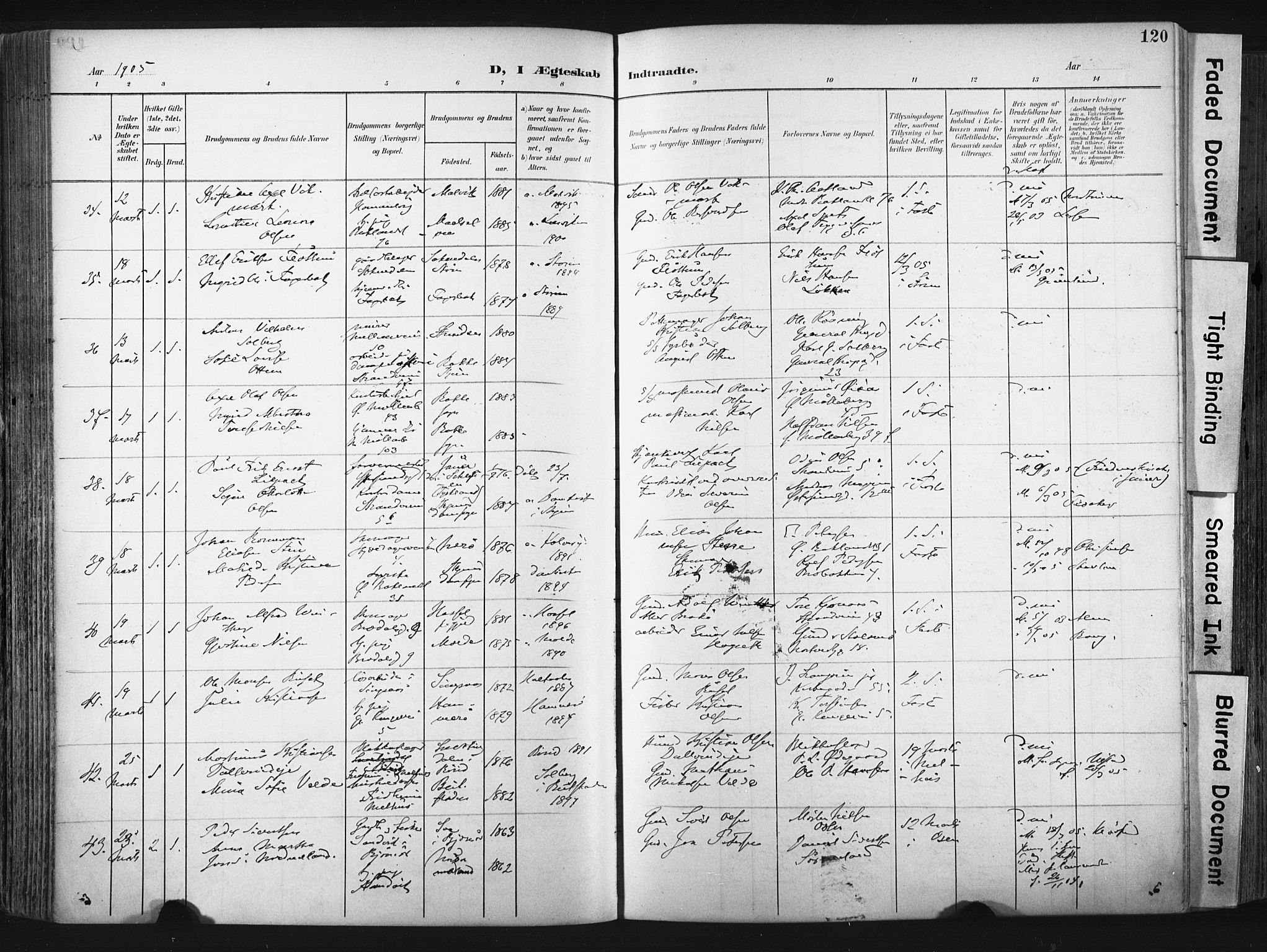 Ministerialprotokoller, klokkerbøker og fødselsregistre - Sør-Trøndelag, SAT/A-1456/604/L0201: Ministerialbok nr. 604A21, 1901-1911, s. 120
