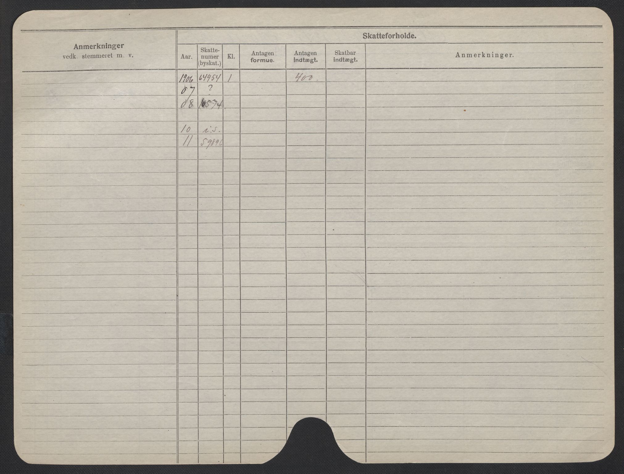 Oslo folkeregister, Registerkort, SAO/A-11715/F/Fa/Fac/L0019: Kvinner, 1906-1914, s. 401b