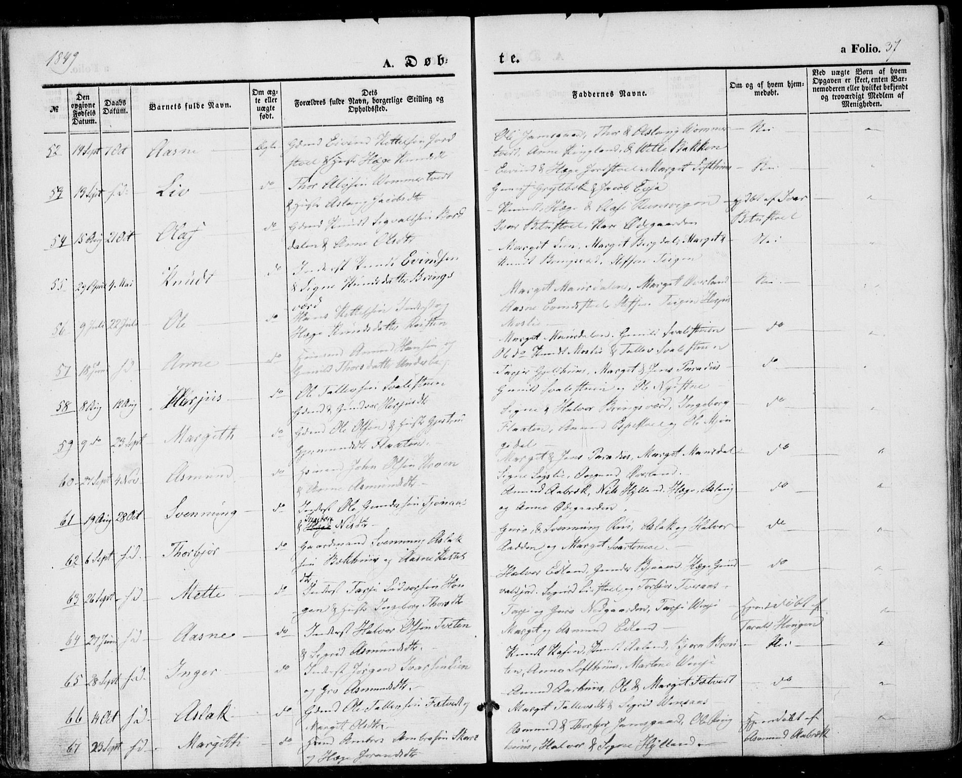 Vinje kirkebøker, AV/SAKO-A-312/F/Fa/L0004: Ministerialbok nr. I 4, 1843-1869, s. 37