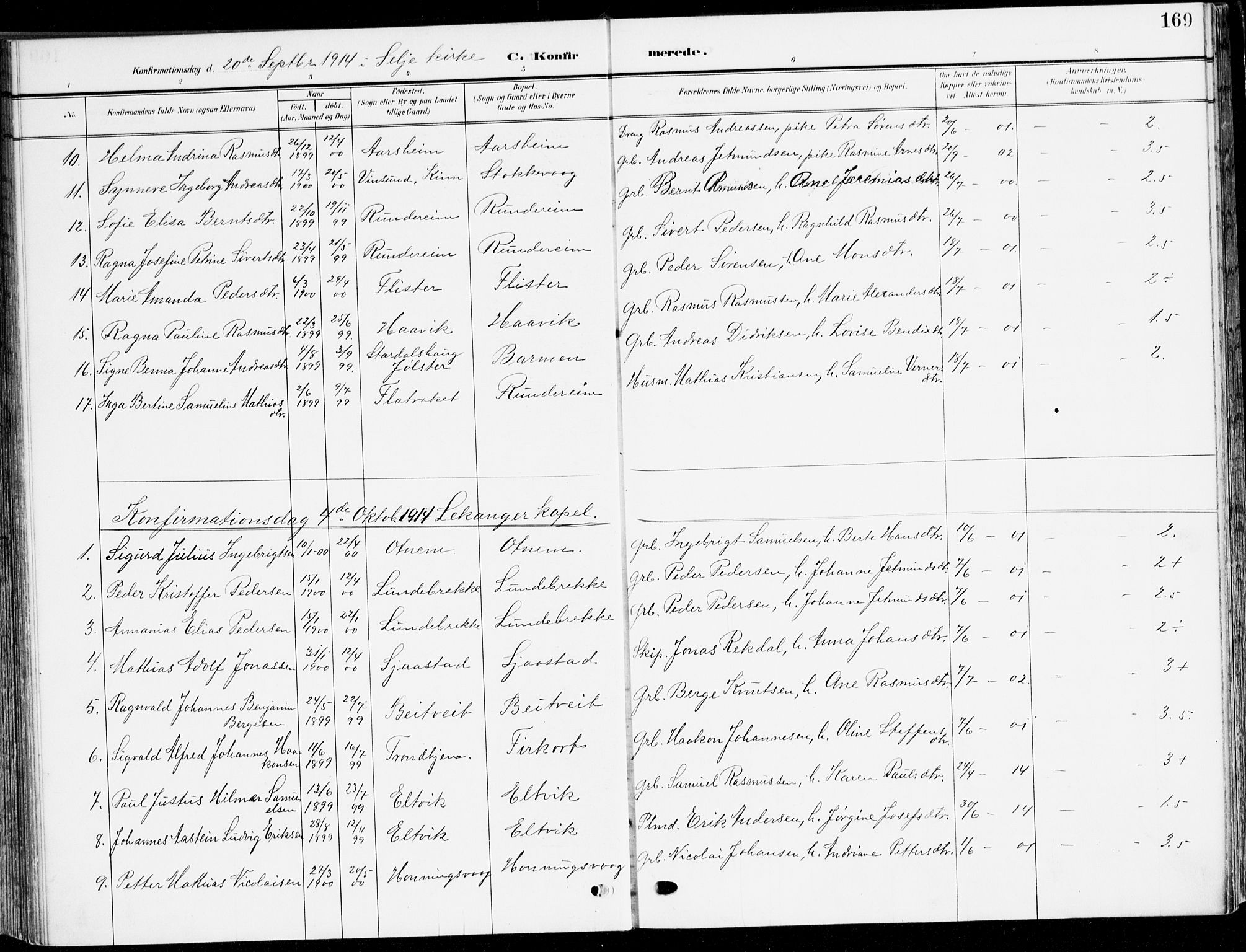 Selje sokneprestembete, AV/SAB-A-99938/H/Ha/Haa/Haab: Ministerialbok nr. B 3, 1908-1923, s. 169