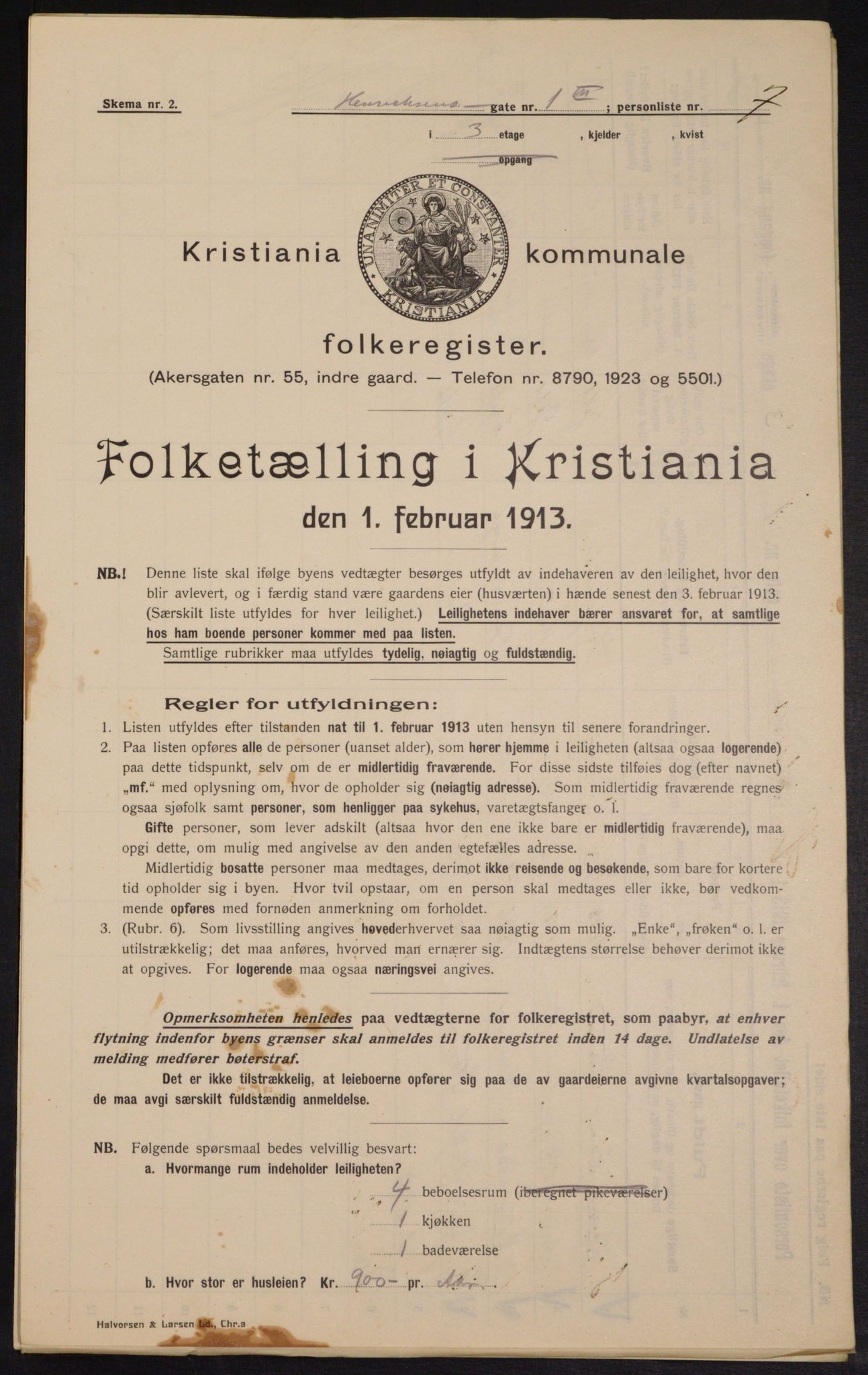 OBA, Kommunal folketelling 1.2.1913 for Kristiania, 1913, s. 38305