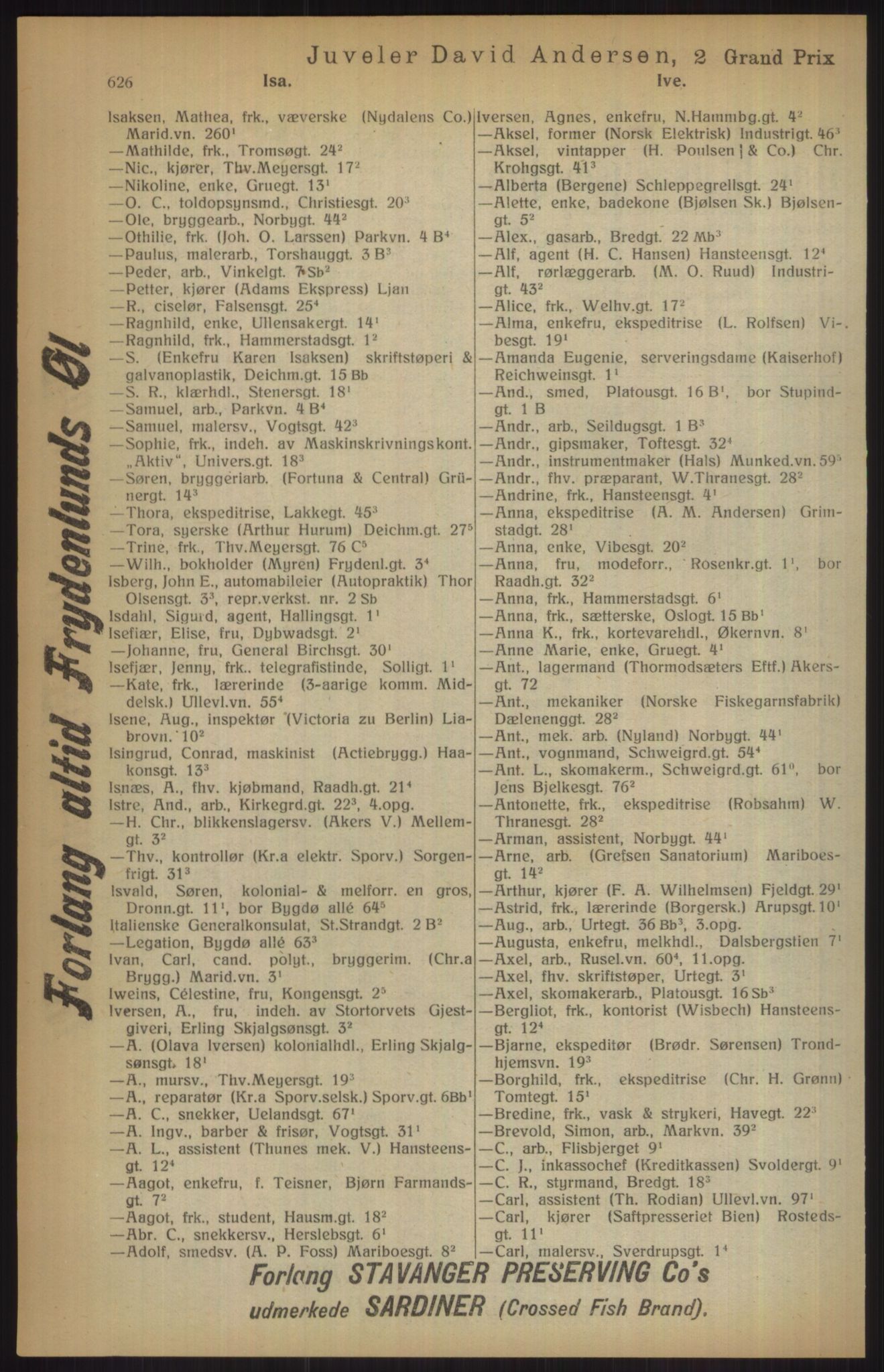 Kristiania/Oslo adressebok, PUBL/-, 1915, s. 626