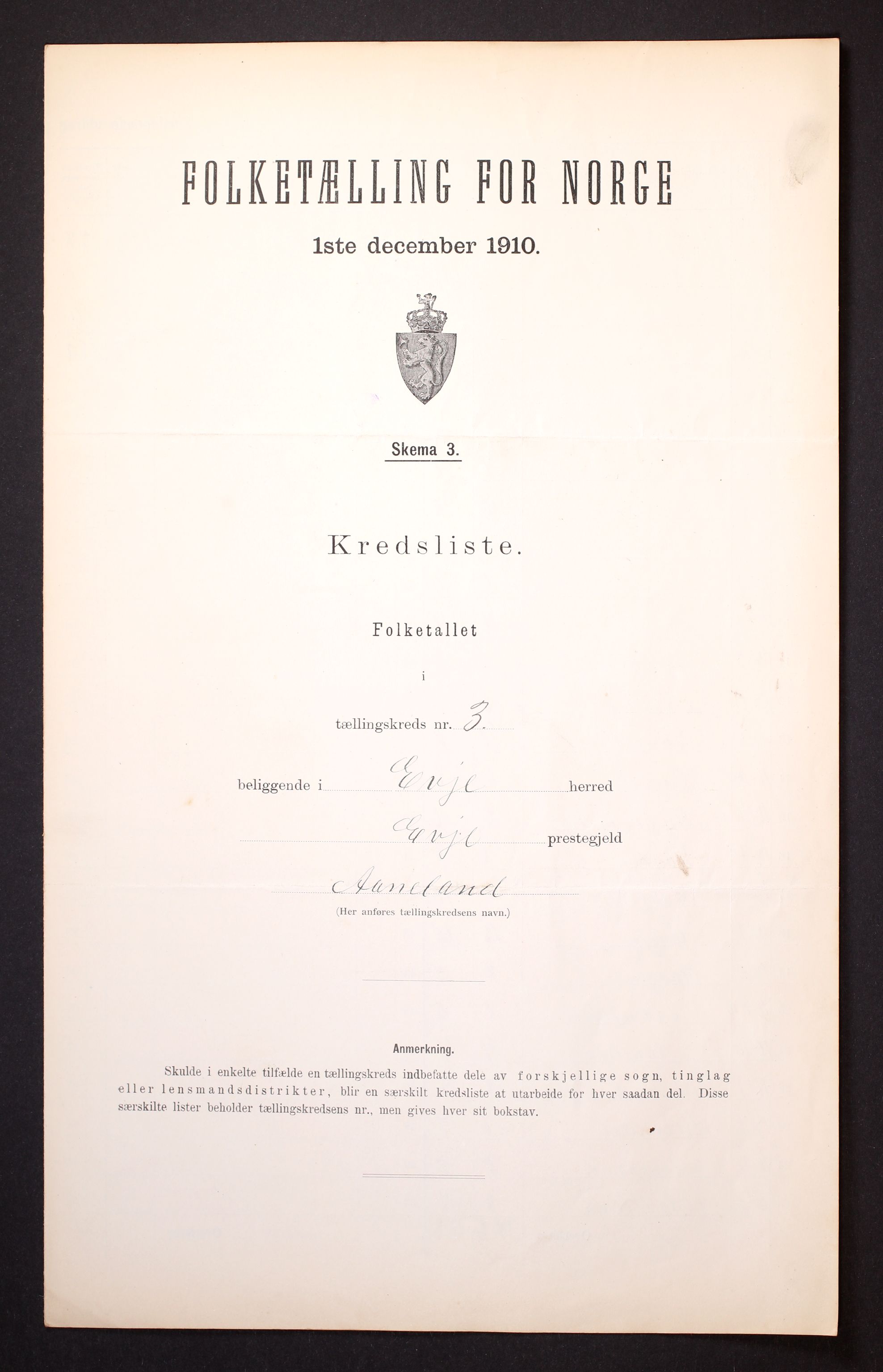 RA, Folketelling 1910 for 0937 Evje herred, 1910, s. 10