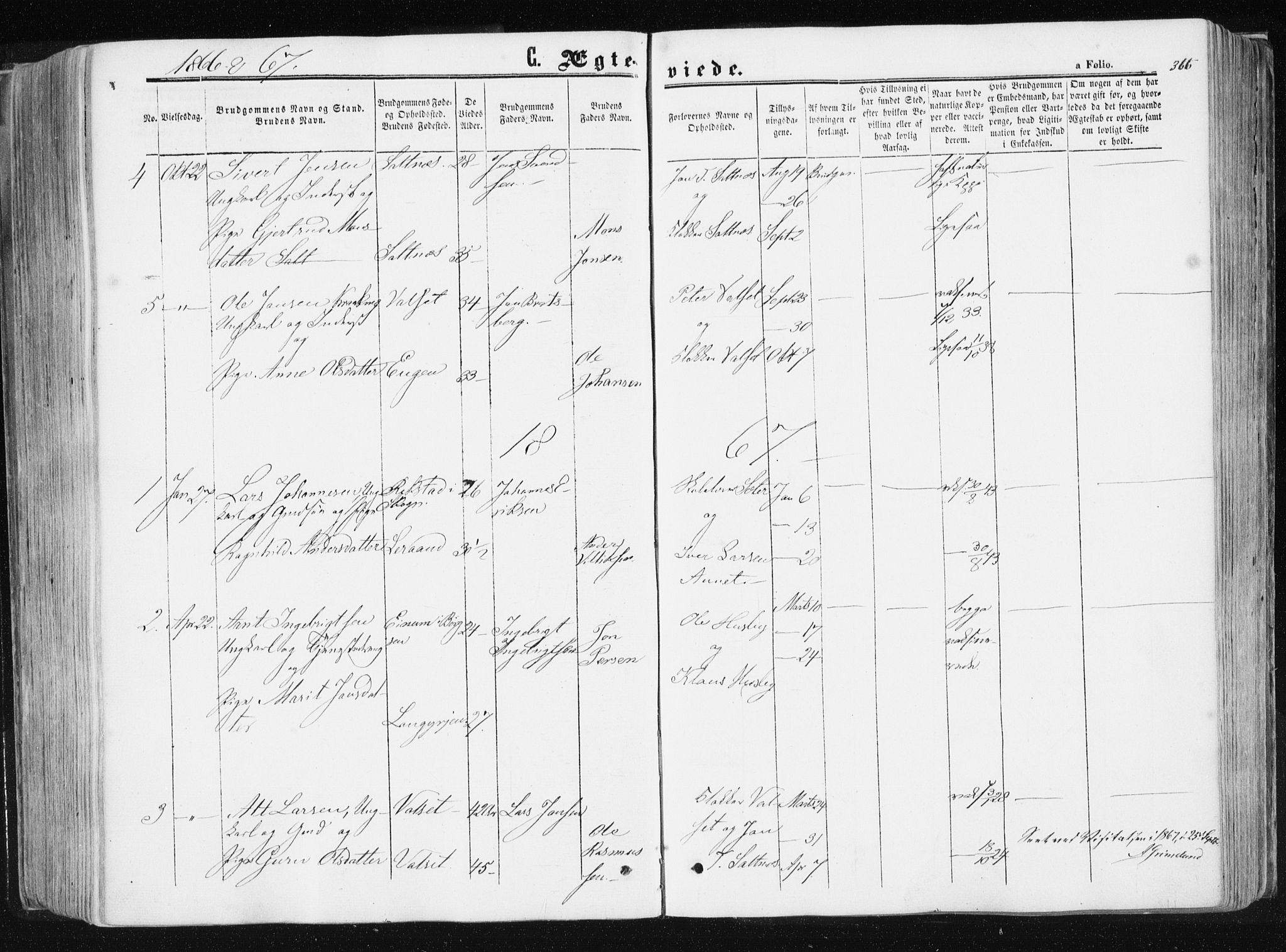 Ministerialprotokoller, klokkerbøker og fødselsregistre - Sør-Trøndelag, AV/SAT-A-1456/612/L0377: Ministerialbok nr. 612A09, 1859-1877, s. 366