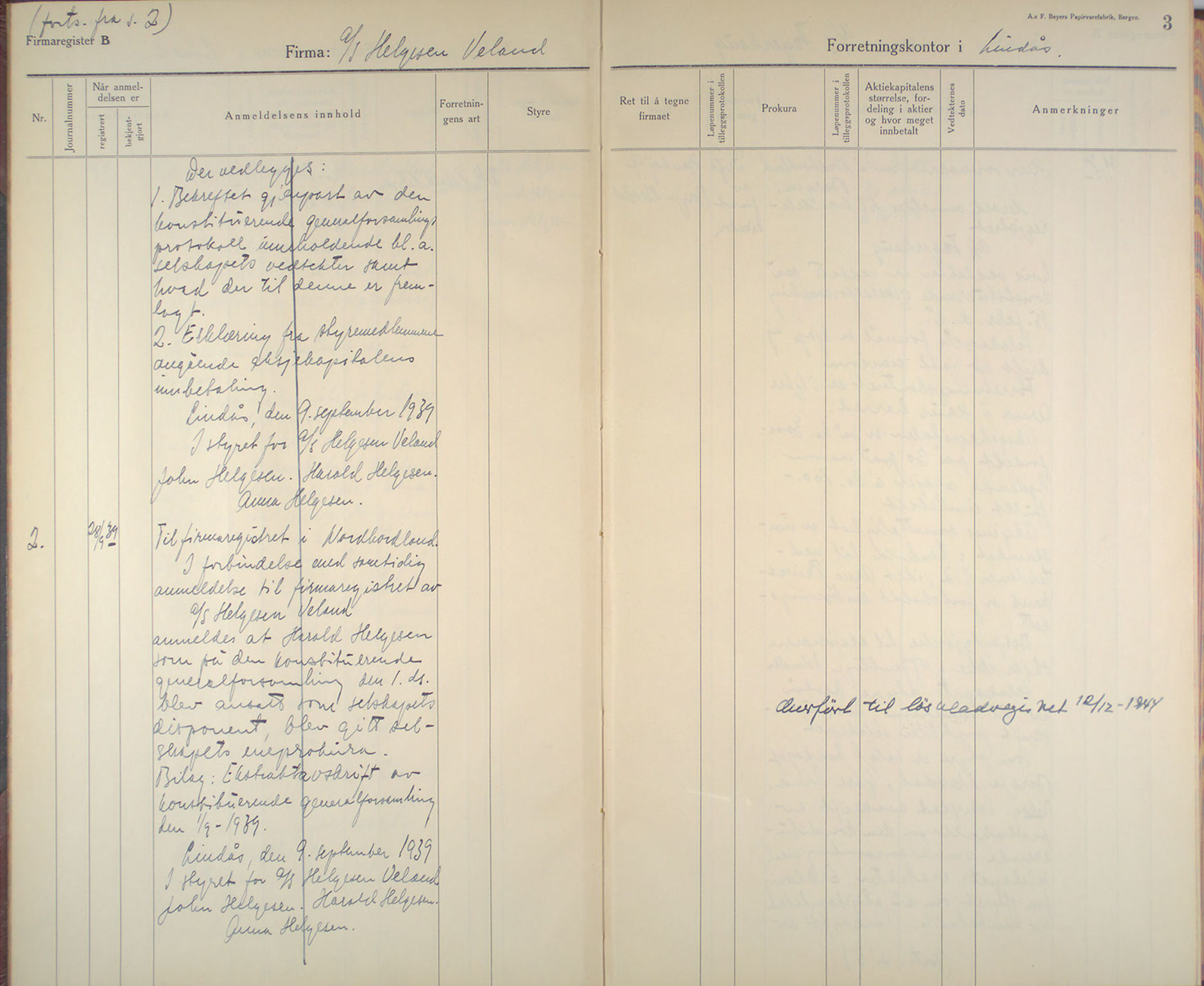 Nordhordland sorenskrivar, AV/SAB-A-2901/1/L/Lb/L0004: Aksjeselskap, 1939-1943, s. 3