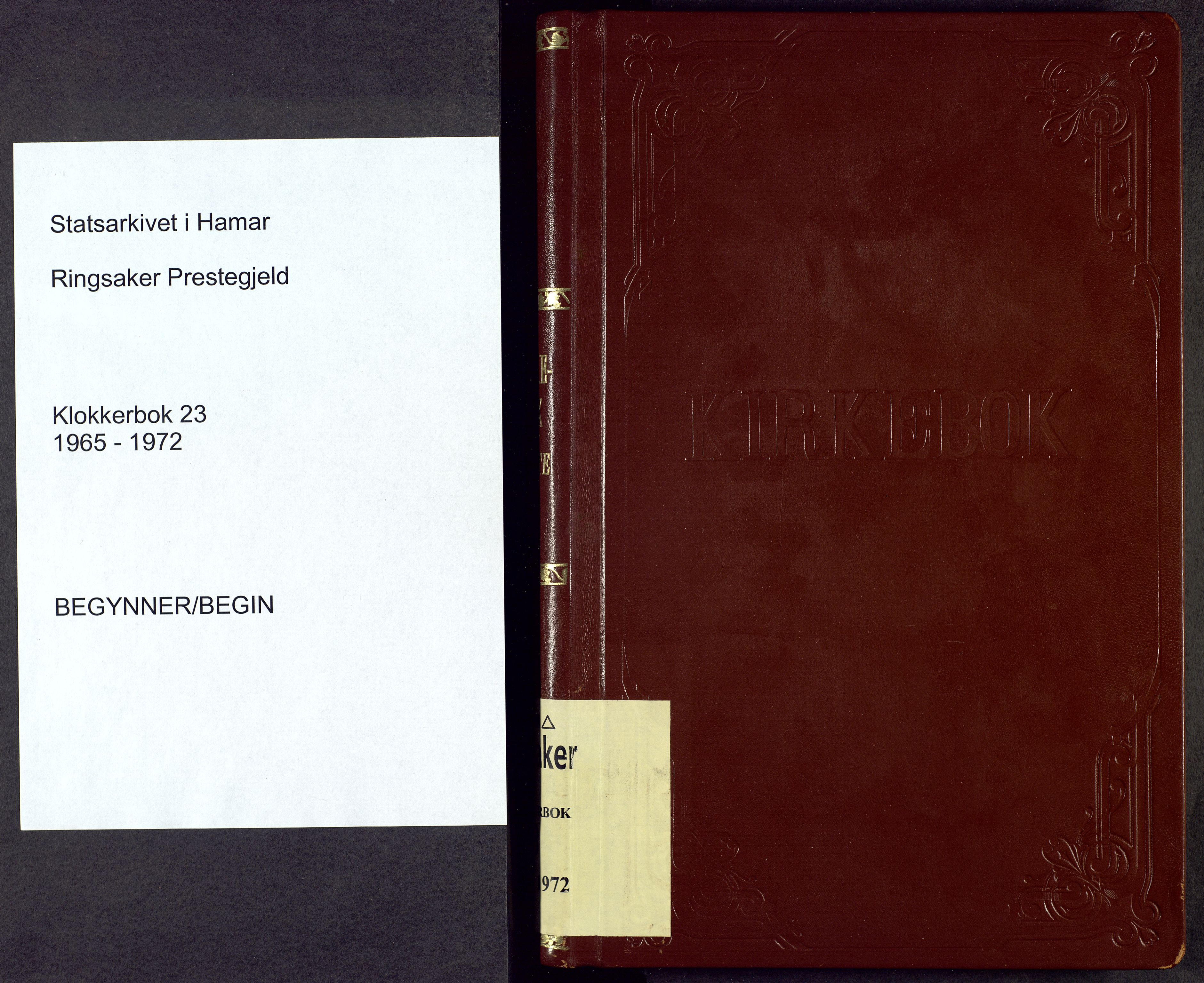 Ringsaker prestekontor, SAH/PREST-014/L/La/L0023: Klokkerbok nr. 23, 1965-1972