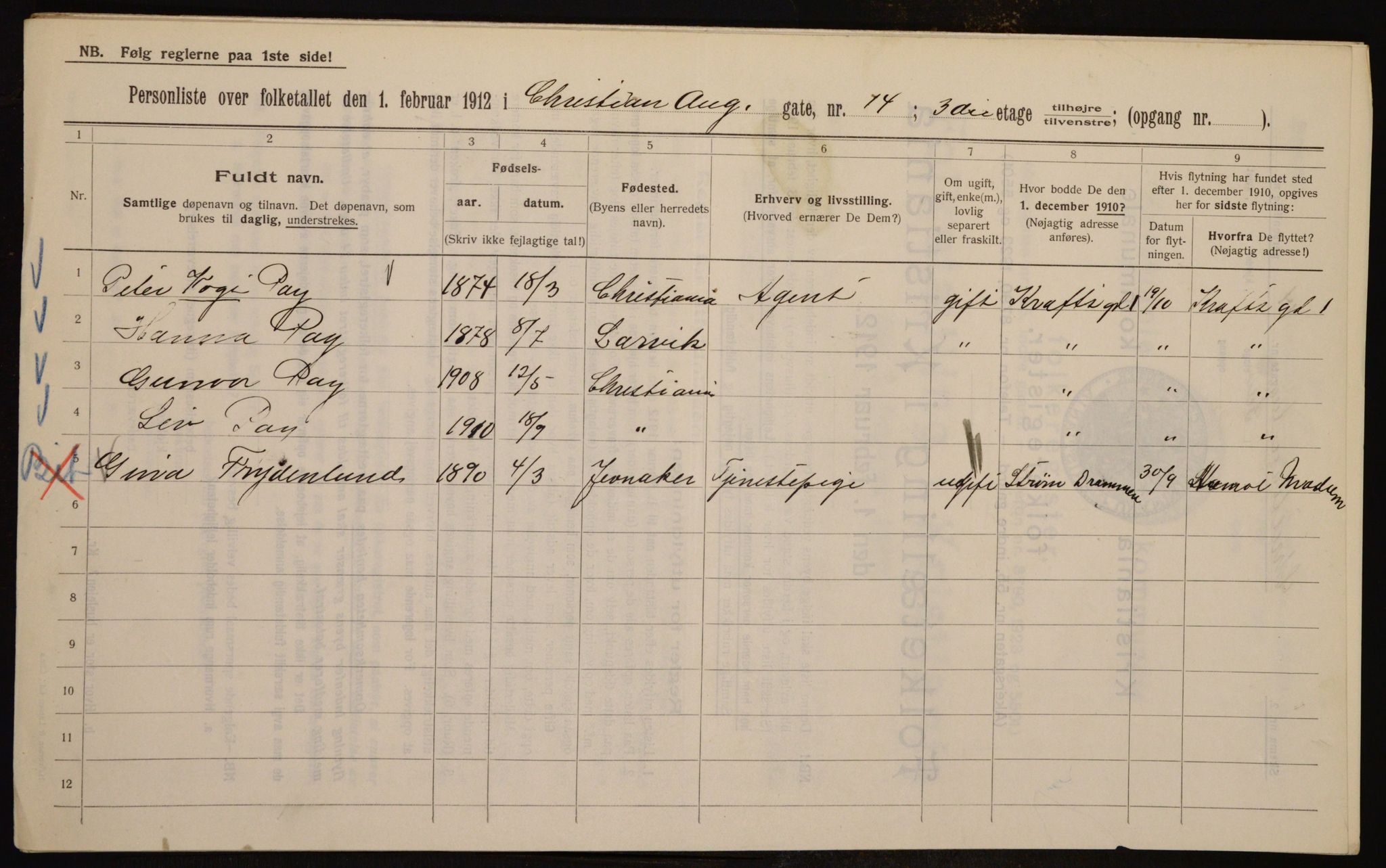OBA, Kommunal folketelling 1.2.1912 for Kristiania, 1912, s. 54311