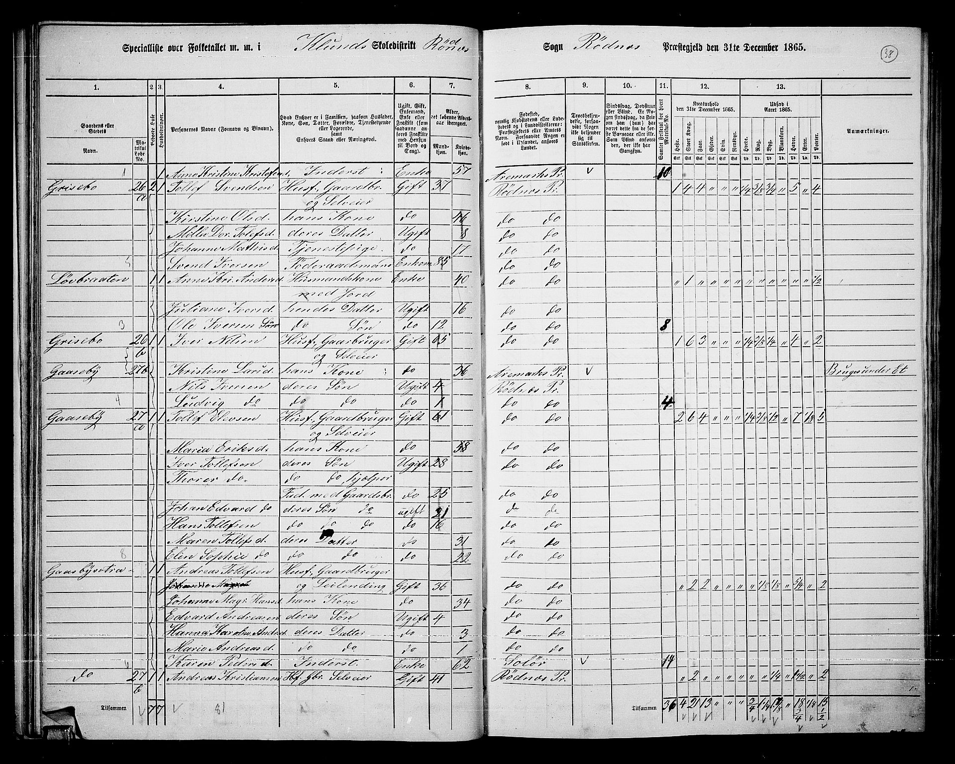 RA, Folketelling 1865 for 0120P Rødenes prestegjeld, 1865, s. 34