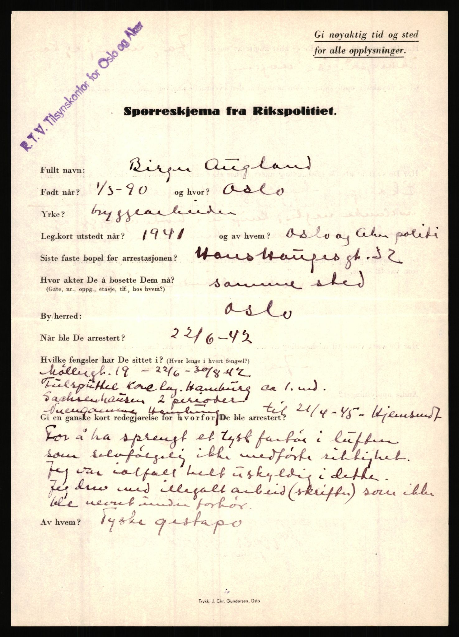 Rikspolitisjefen, AV/RA-S-1560/L/L0001: Abelseth, Rudolf - Berentsen, Odd, 1940-1945, s. 963