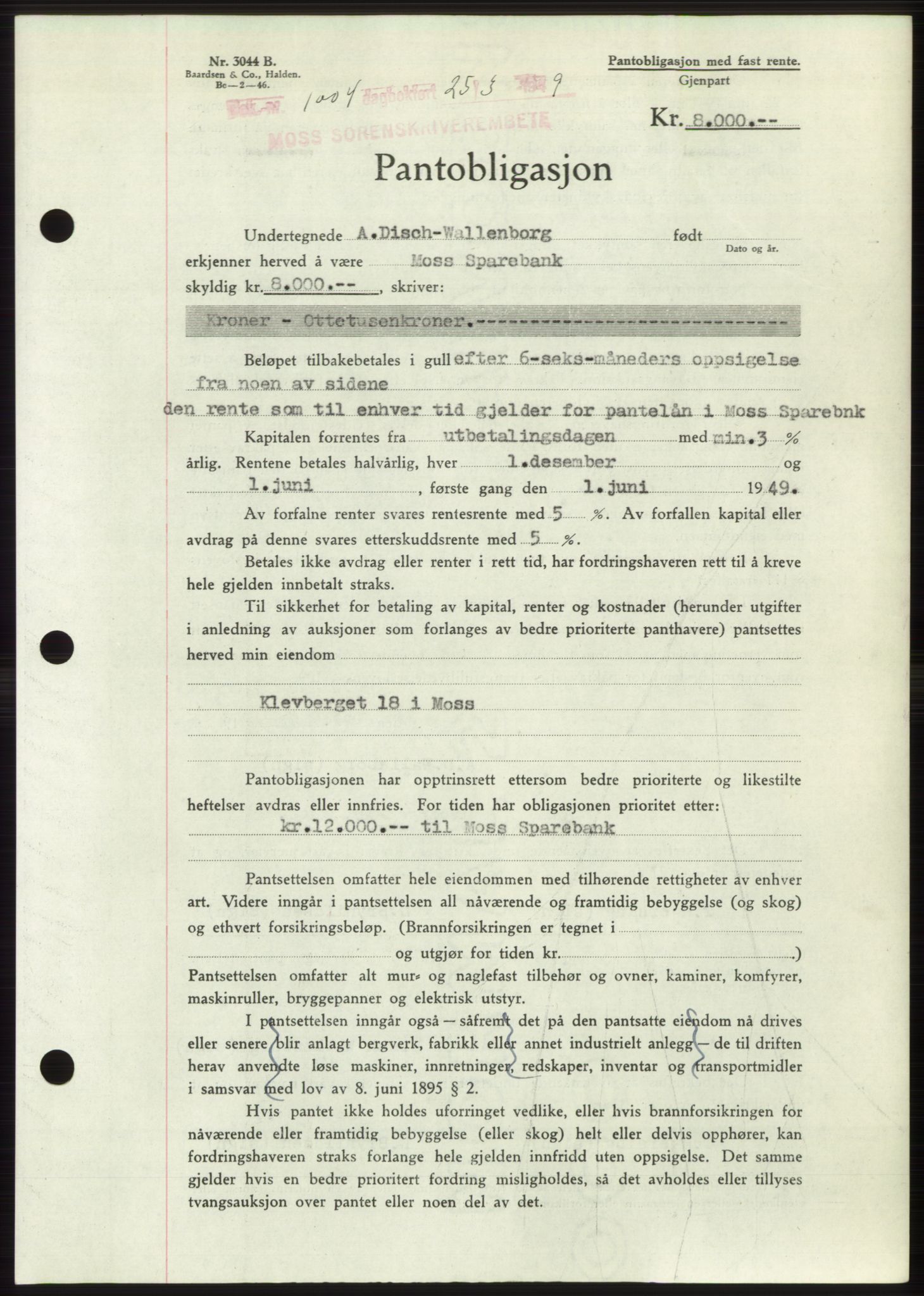 Moss sorenskriveri, SAO/A-10168: Pantebok nr. B21, 1949-1949, Dagboknr: 1004/1949