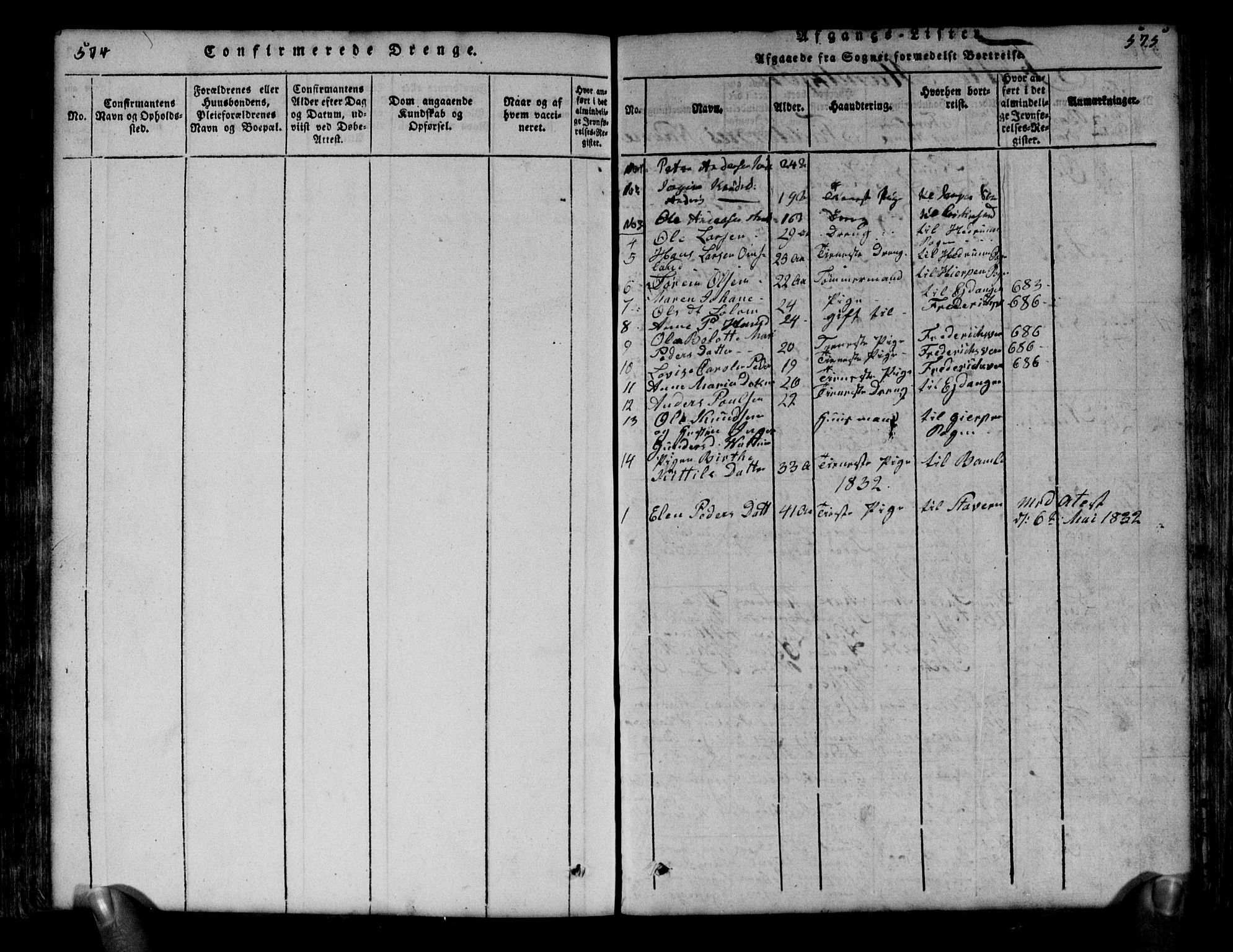 Brunlanes kirkebøker, AV/SAKO-A-342/G/Ga/L0001: Klokkerbok nr. I 1, 1814-1834, s. 574-575