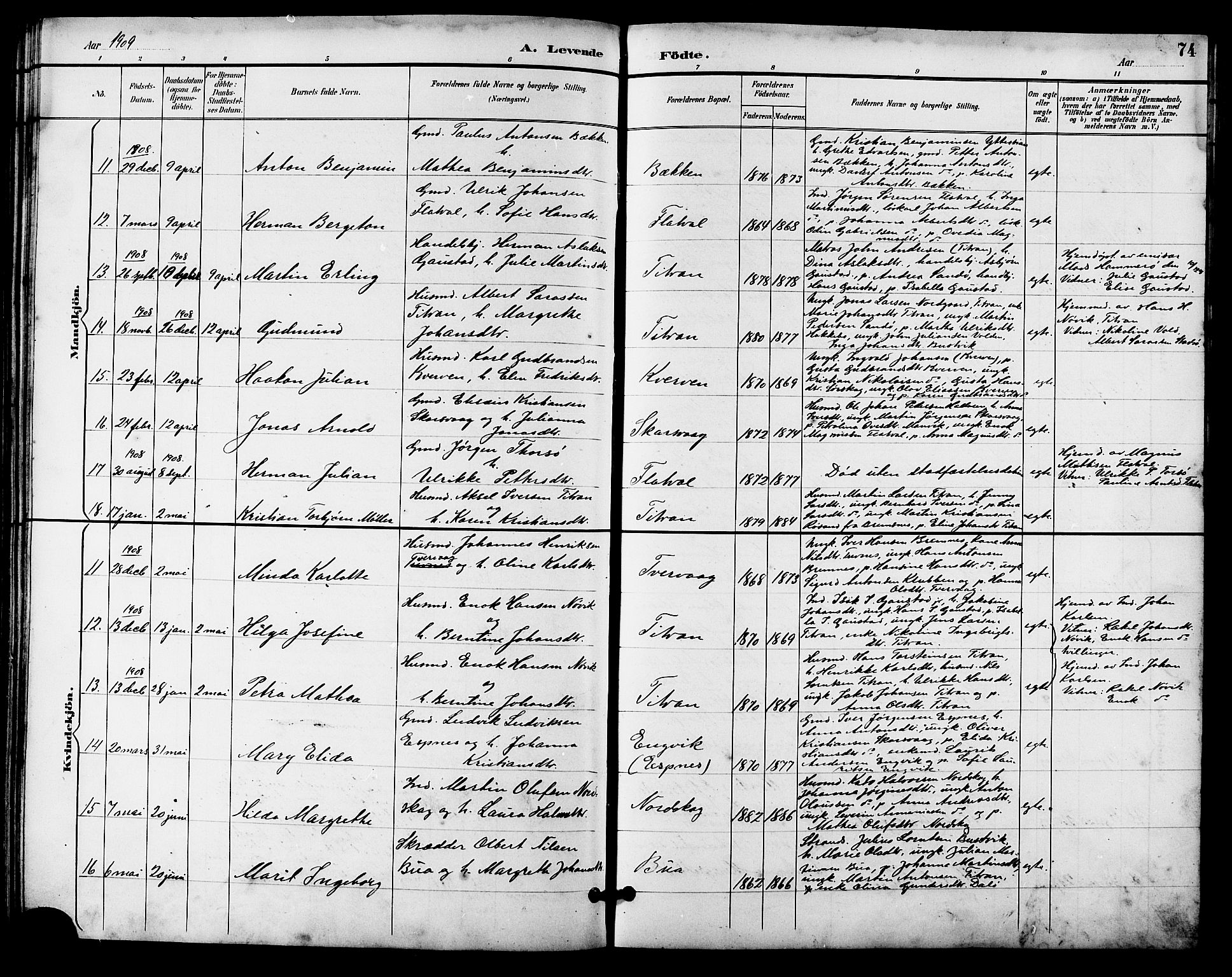 Ministerialprotokoller, klokkerbøker og fødselsregistre - Sør-Trøndelag, AV/SAT-A-1456/641/L0598: Klokkerbok nr. 641C02, 1893-1910, s. 74