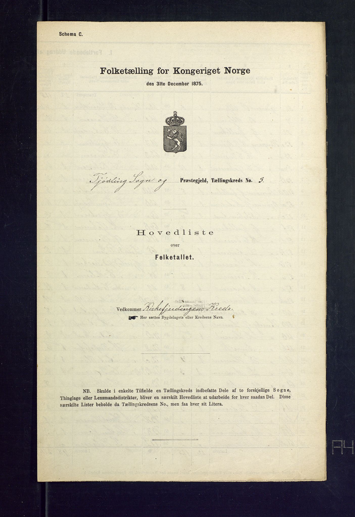 SAKO, Folketelling 1875 for 0725P Tjølling prestegjeld, 1875, s. 14