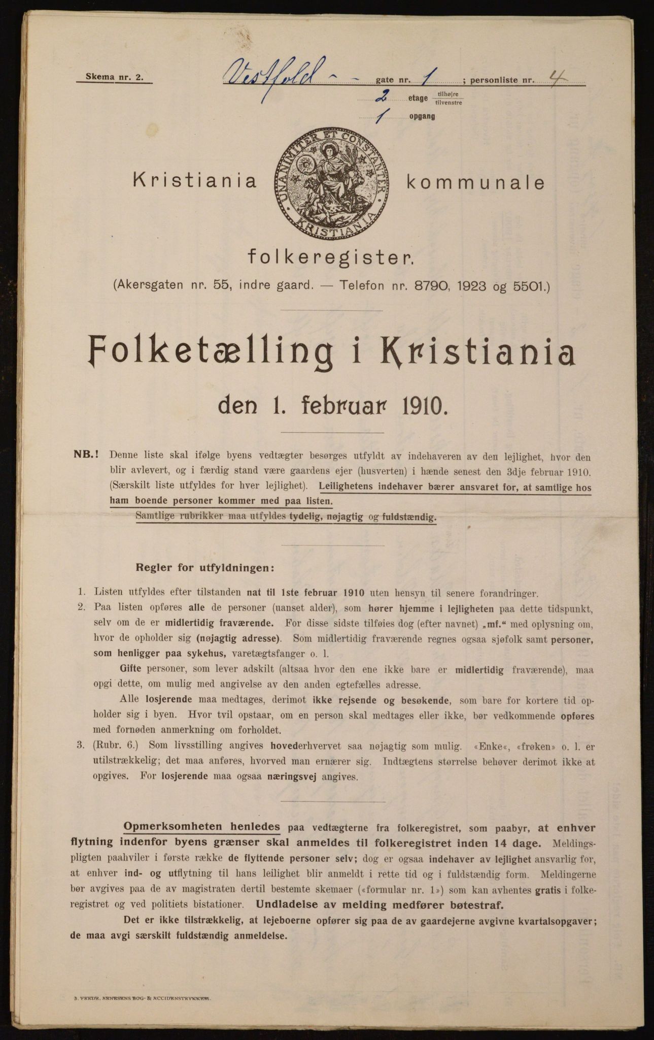 OBA, Kommunal folketelling 1.2.1910 for Kristiania, 1910, s. 116006