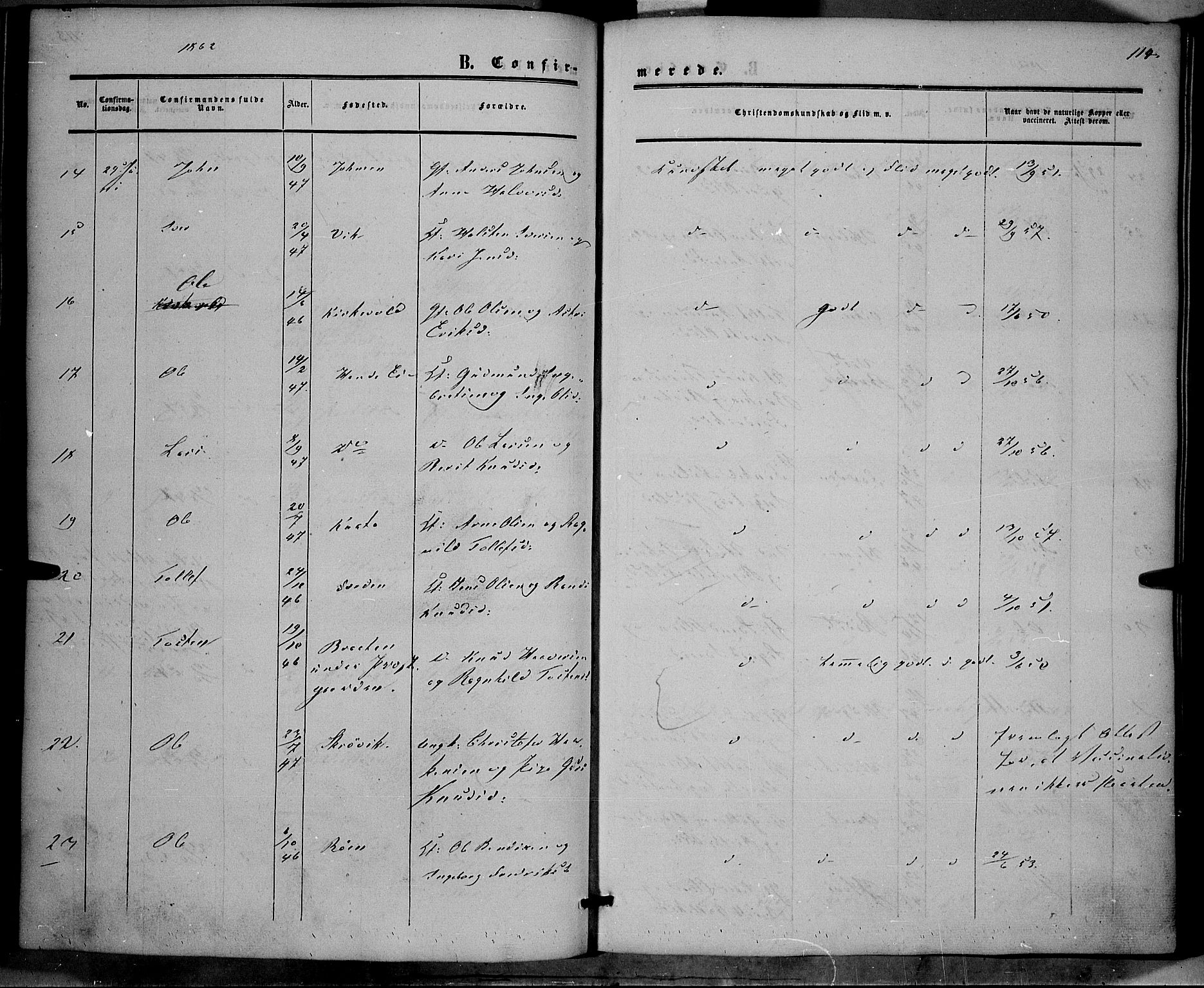 Vestre Slidre prestekontor, SAH/PREST-136/H/Ha/Haa/L0002: Ministerialbok nr. 2, 1856-1864, s. 114