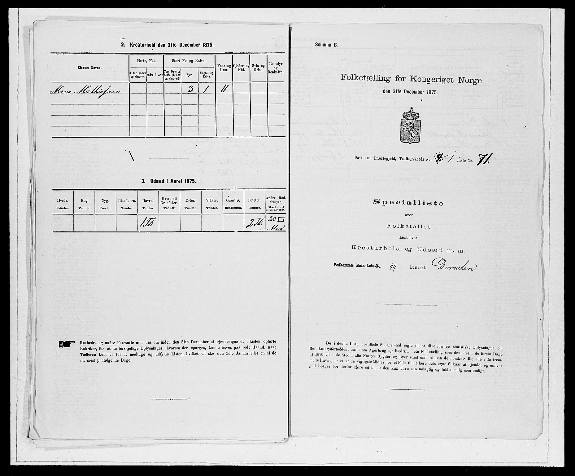 SAB, Folketelling 1875 for 1442P Davik prestegjeld, 1875, s. 165