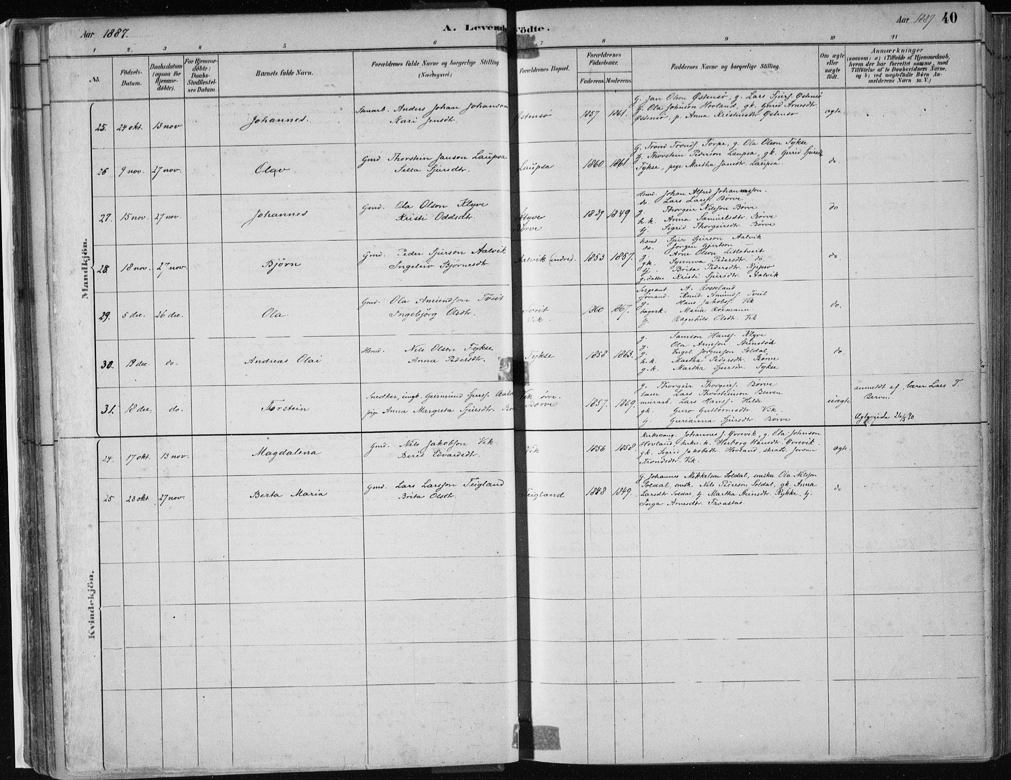 Kvam sokneprestembete, AV/SAB-A-76201/H/Haa: Ministerialbok nr. C  1, 1880-1906, s. 40