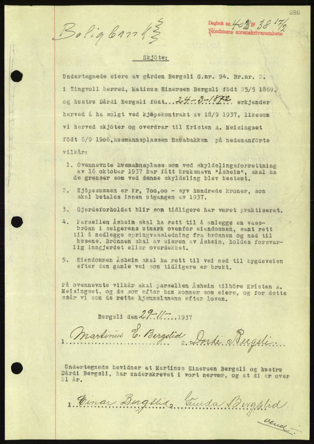 Nordmøre sorenskriveri, SAT/A-4132/1/2/2Ca: Pantebok nr. A83, 1938-1938, Dagboknr: 403/1938