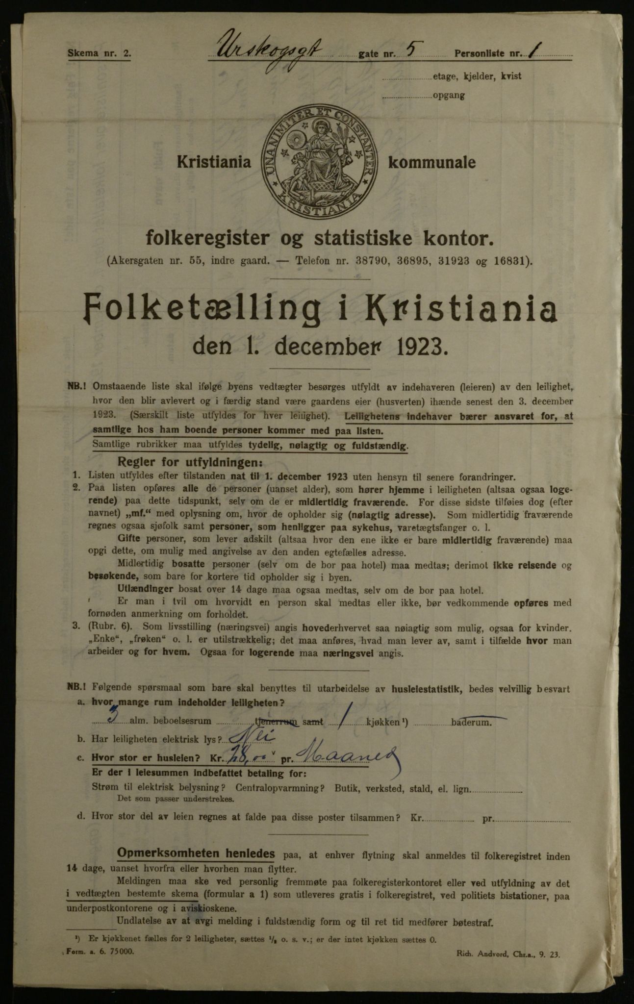 OBA, Kommunal folketelling 1.12.1923 for Kristiania, 1923, s. 3197