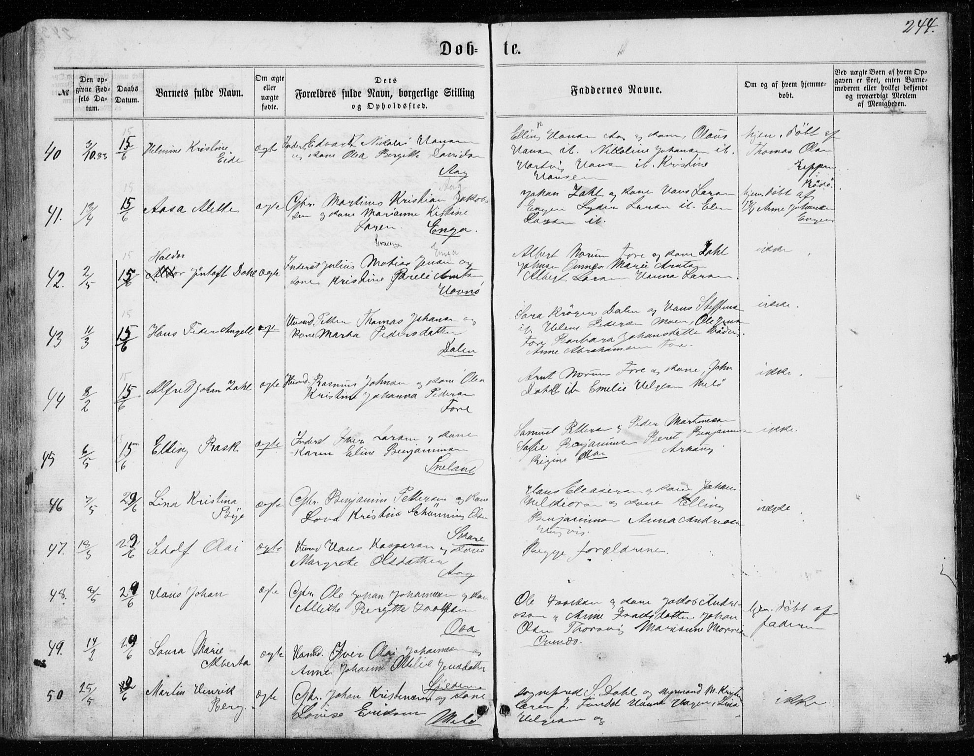 Ministerialprotokoller, klokkerbøker og fødselsregistre - Nordland, SAT/A-1459/843/L0634: Klokkerbok nr. 843C03, 1860-1884, s. 244