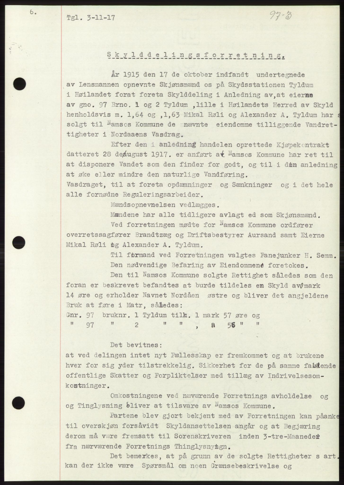 Namdal sorenskriveri, SAT/A-4133/1/2/2C: Pantebok nr. -, 1916-1921, Tingl.dato: 03.11.1917
