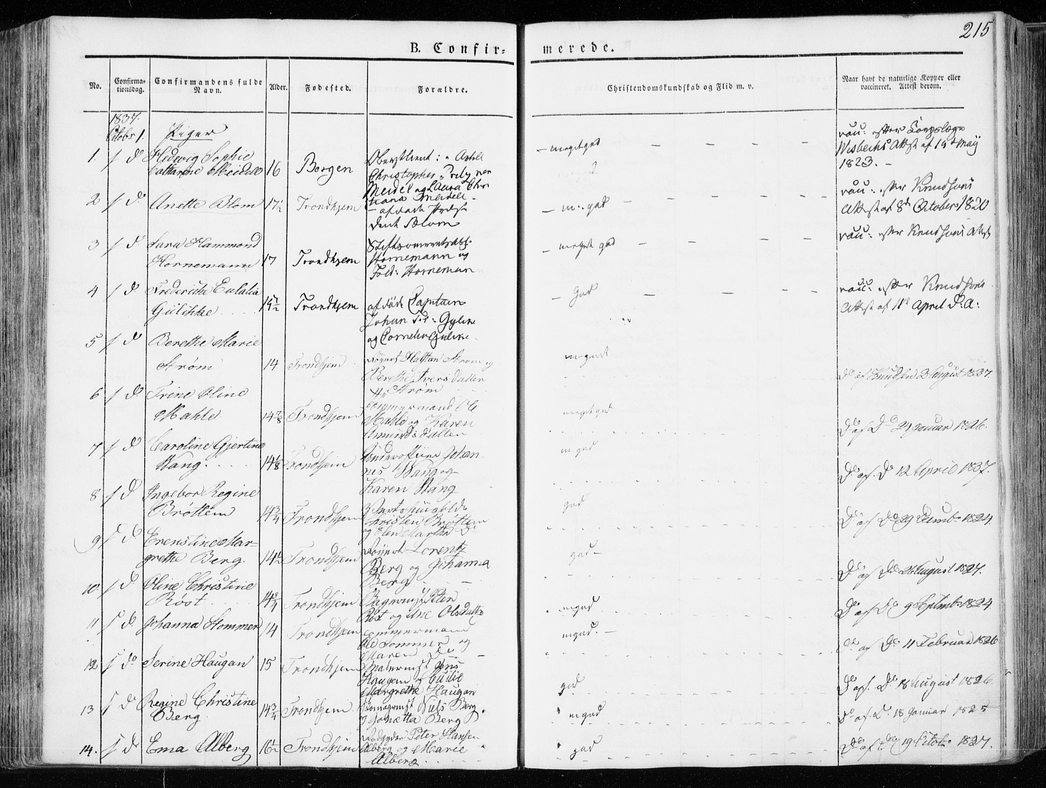 Ministerialprotokoller, klokkerbøker og fødselsregistre - Sør-Trøndelag, AV/SAT-A-1456/601/L0047: Ministerialbok nr. 601A15, 1831-1839, s. 215