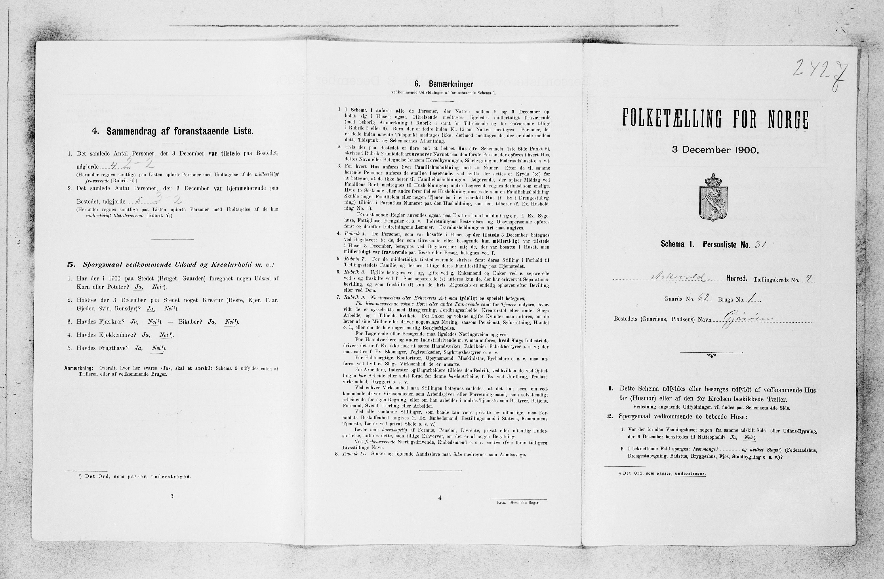 SAB, Folketelling 1900 for 1428 Askvoll herred, 1900, s. 851