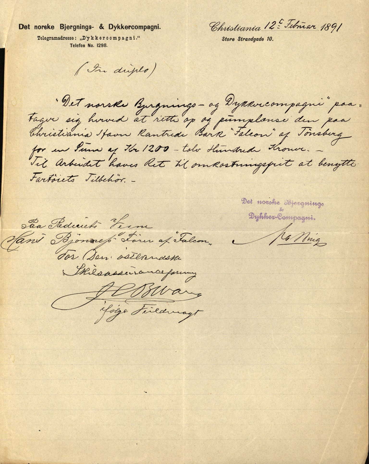 Pa 63 - Østlandske skibsassuranceforening, VEMU/A-1079/G/Ga/L0027/0011: Havaridokumenter / Louise, Lucie, Falcon, Ingeborg av Laurvig, Imperator, 1891, s. 25