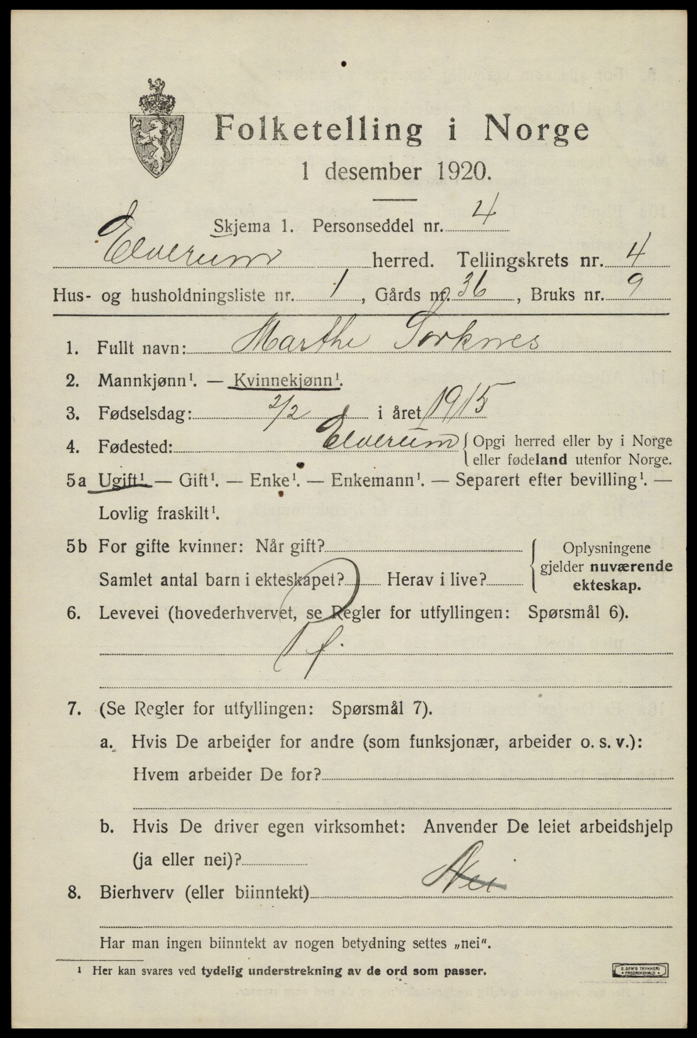 SAH, Folketelling 1920 for 0427 Elverum herred, 1920, s. 6652