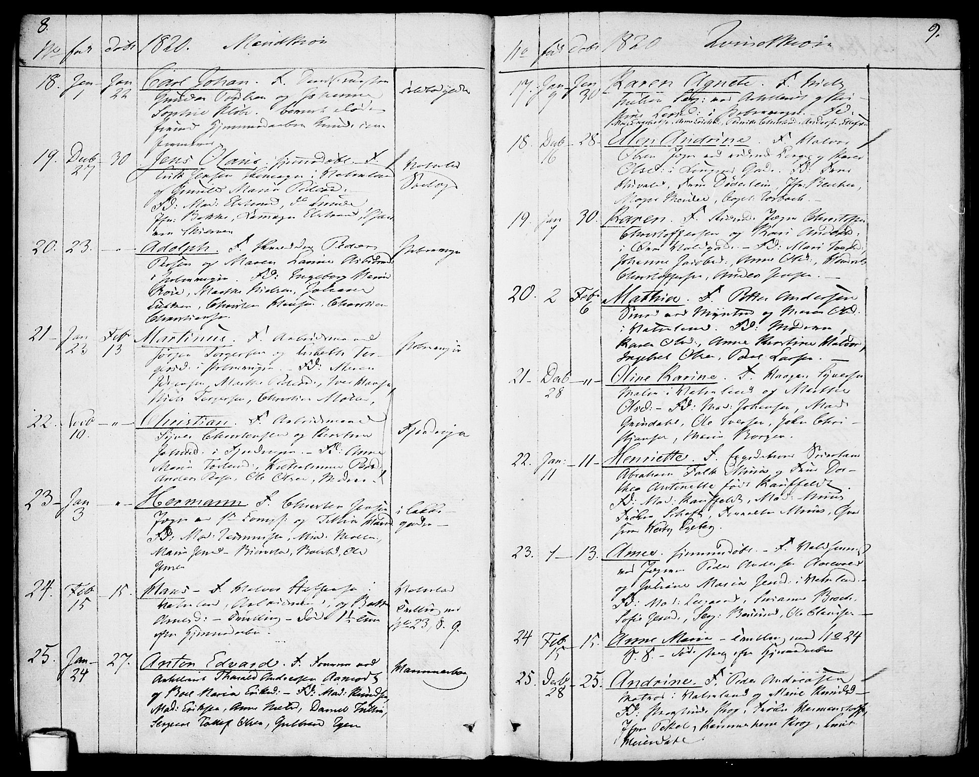 Garnisonsmenigheten Kirkebøker, SAO/A-10846/F/Fa/L0004: Ministerialbok nr. 4, 1820-1828, s. 8-9