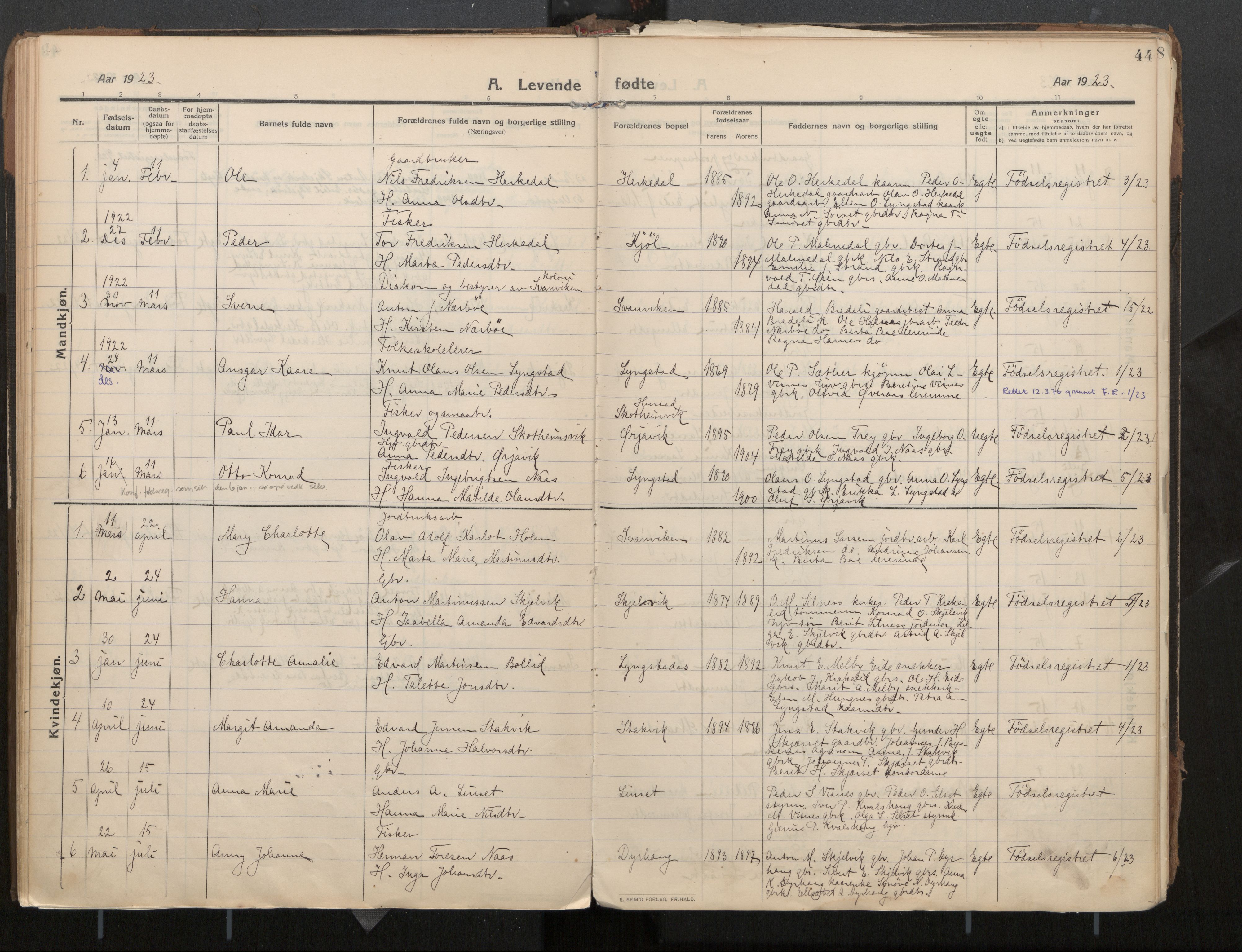 Ministerialprotokoller, klokkerbøker og fødselsregistre - Møre og Romsdal, AV/SAT-A-1454/571/L0836b: Ministerialbok nr. 571A03, 1911-1926, s. 44