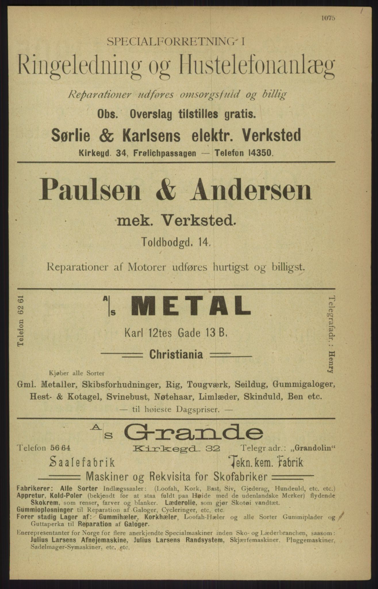 Kristiania/Oslo adressebok, PUBL/-, 1911, s. 1075