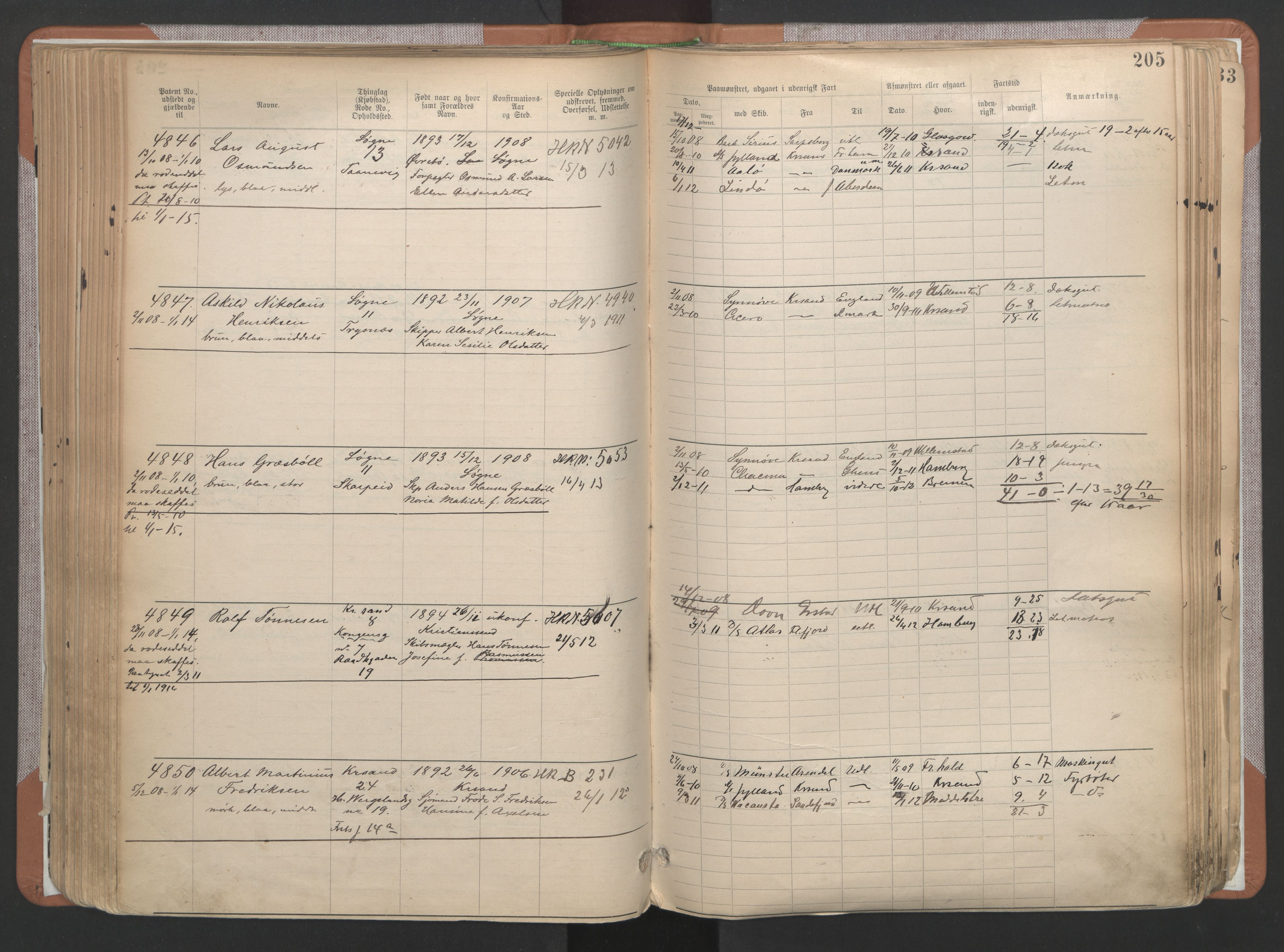 Kristiansand mønstringskrets, AV/SAK-2031-0015/F/Fa/L0007: Annotasjonsrulle nr 3831-6645, I-5, 1898-1920, s. 291