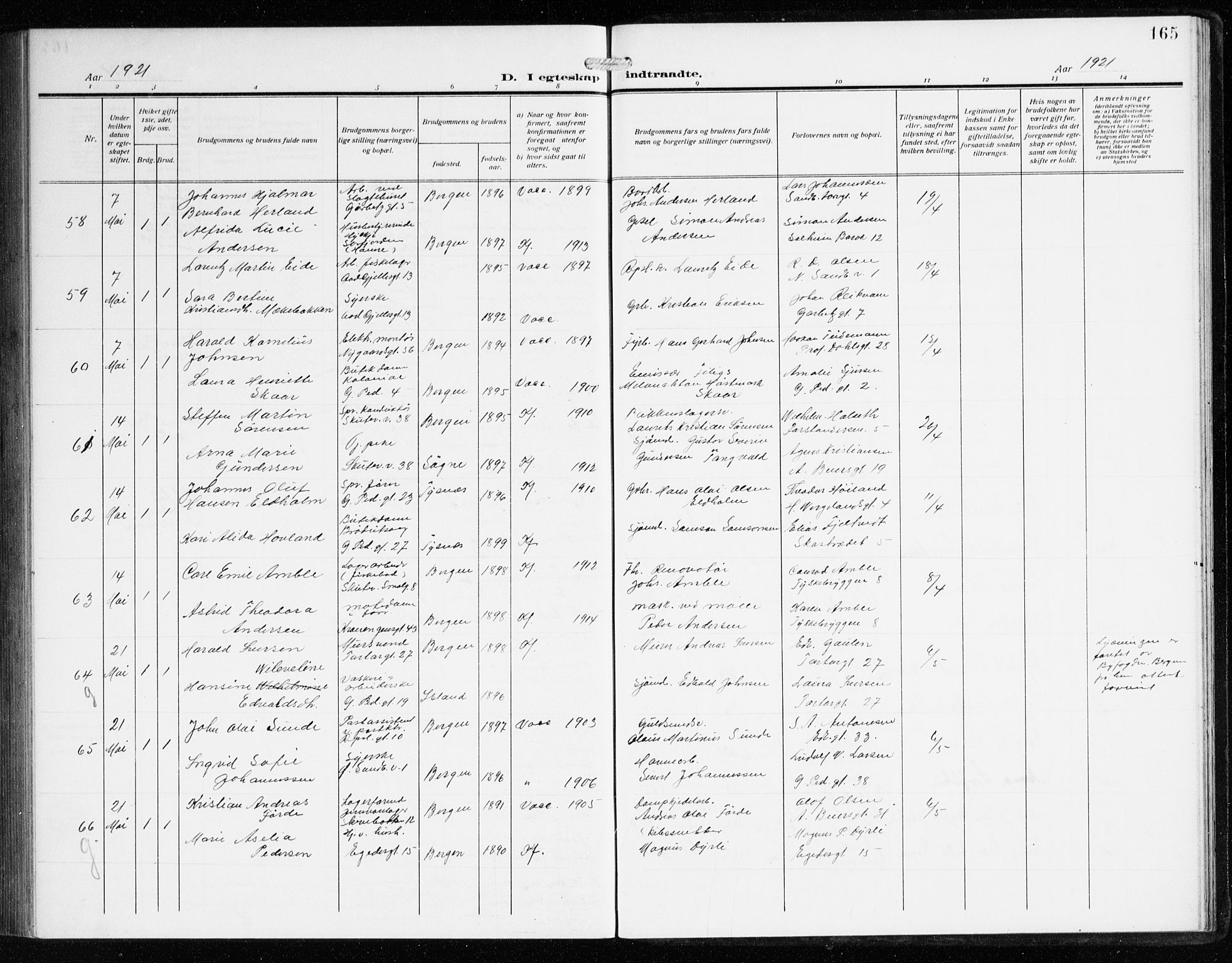 Sandviken Sokneprestembete, AV/SAB-A-77601/H/Ha/L0015: Ministerialbok nr. D 2, 1911-1923, s. 165