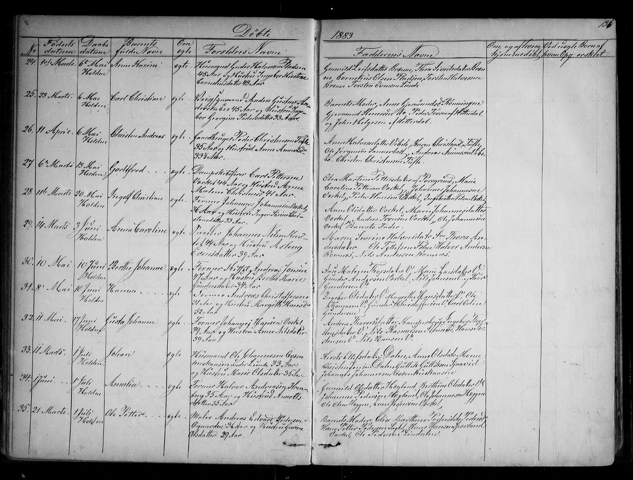 Holla kirkebøker, AV/SAKO-A-272/G/Ga/L0004: Klokkerbok nr. I 4, 1867-1890, s. 136