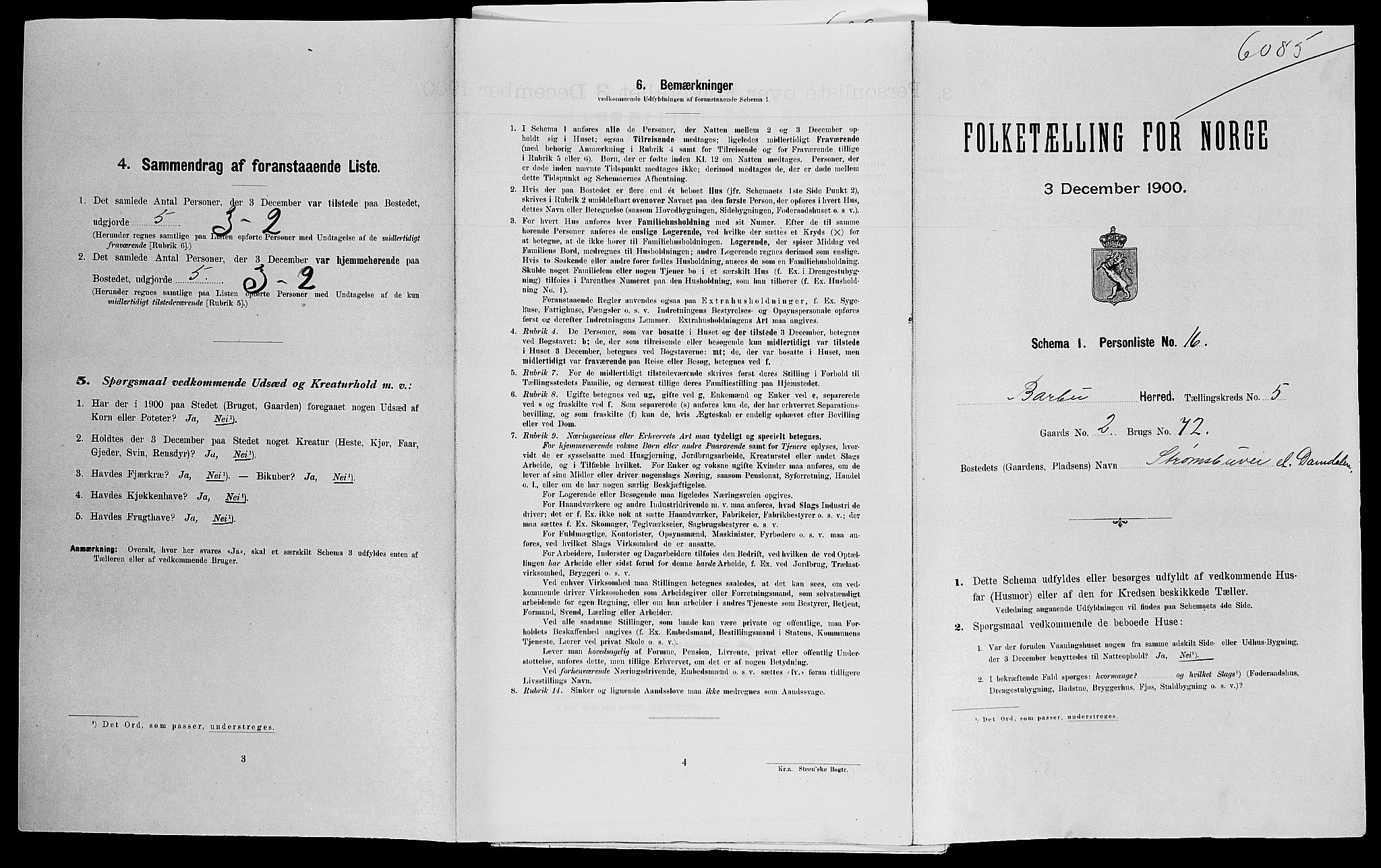 SAK, Folketelling 1900 for 0990 Barbu herred, 1900, s. 695