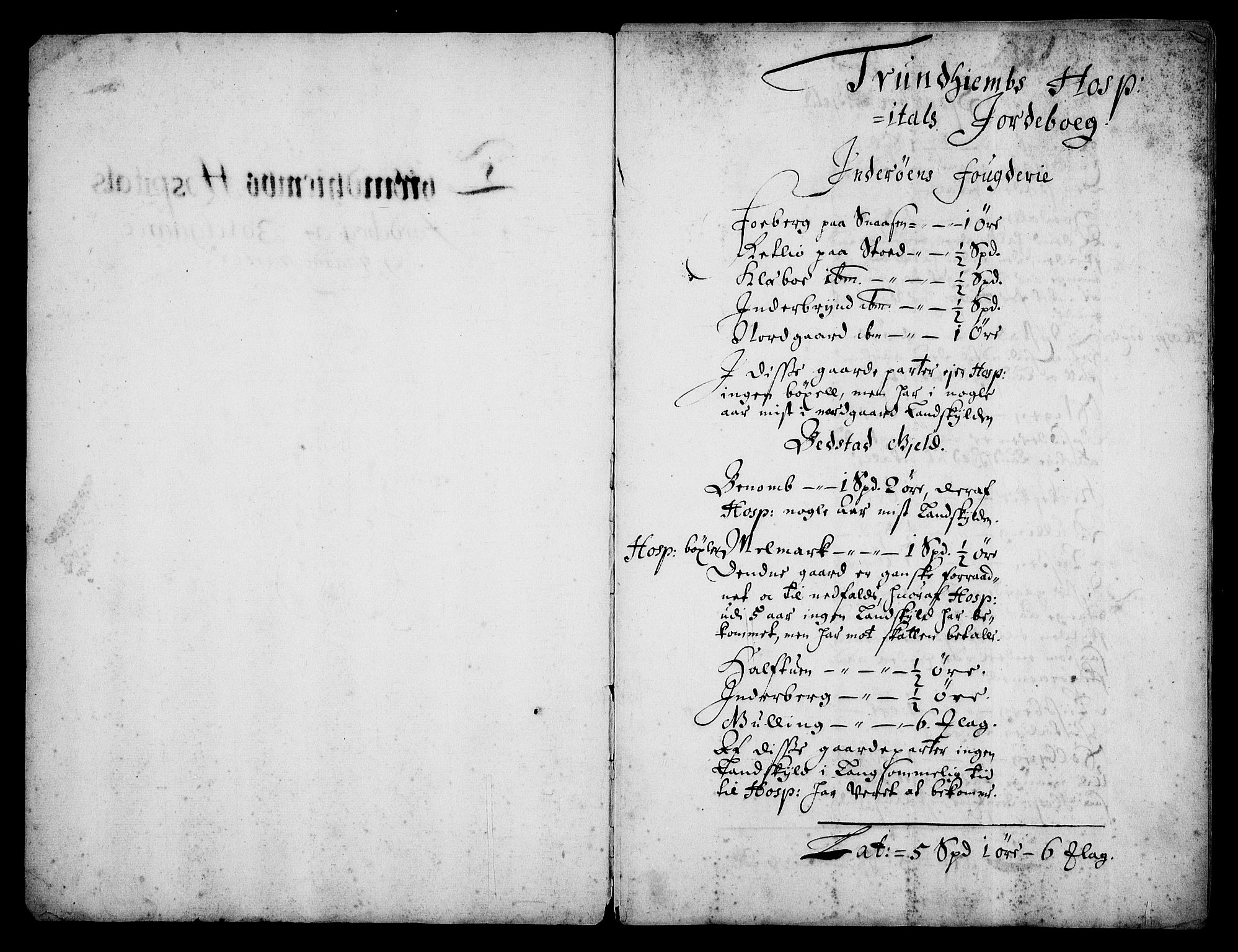 Rentekammeret inntil 1814, Realistisk ordnet avdeling, AV/RA-EA-4070/Fc/Fca/L0004/0005: [Ca IV]  Trondheim stift / Trondheim hospitals jordebok, 1689