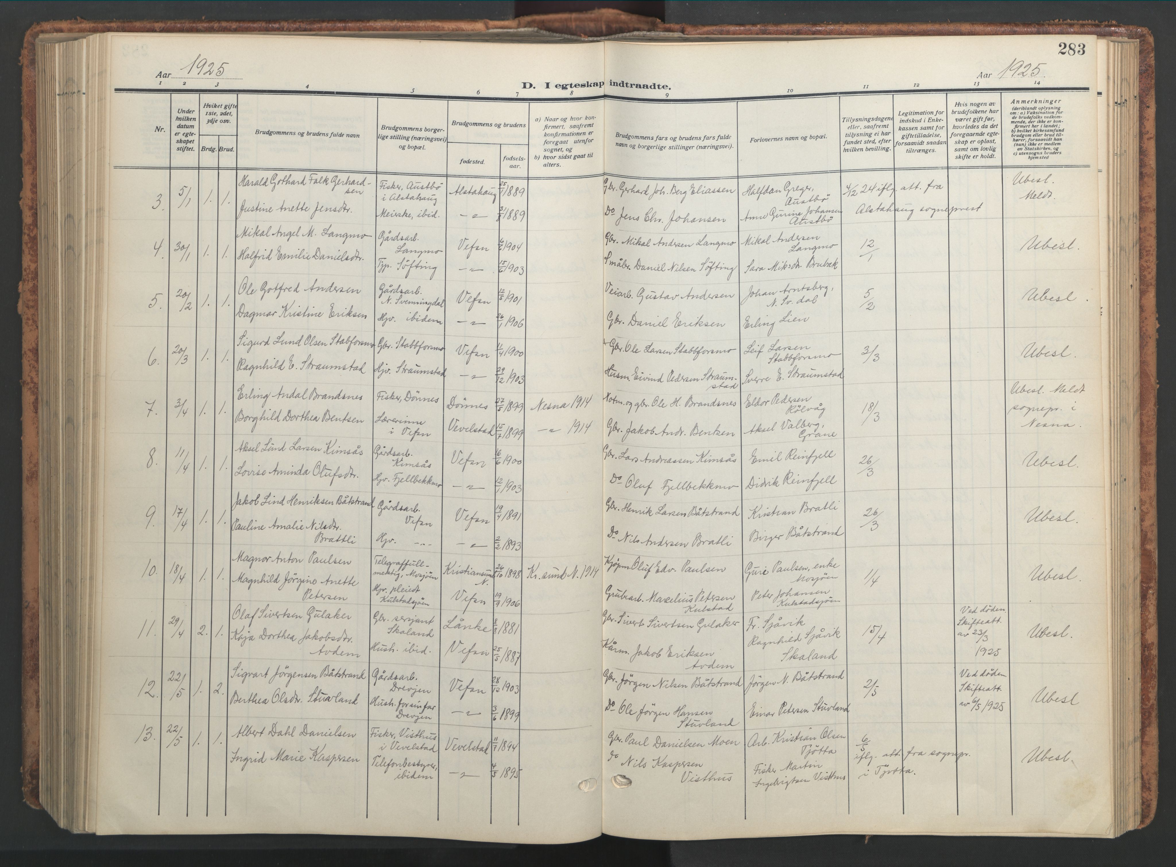 Ministerialprotokoller, klokkerbøker og fødselsregistre - Nordland, AV/SAT-A-1459/820/L0302: Klokkerbok nr. 820C04, 1917-1948, s. 283