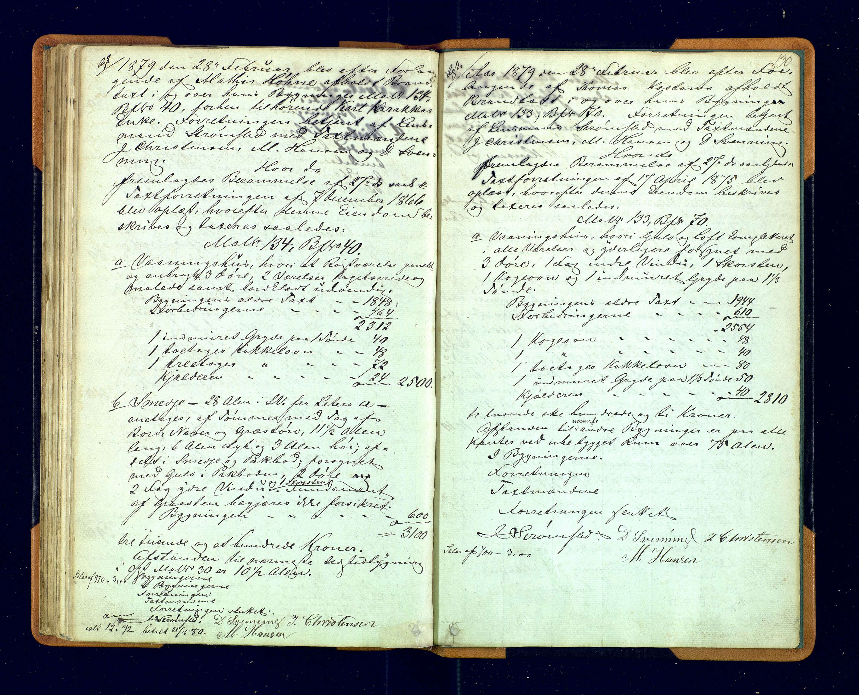 Nord-Varanger (Vadsø) lensmannskontor, AV/SATØ-S-1166/1/Fp/Fpb/L0195: Branntakstprotokoller, 1846-1879, s. 129b-130a