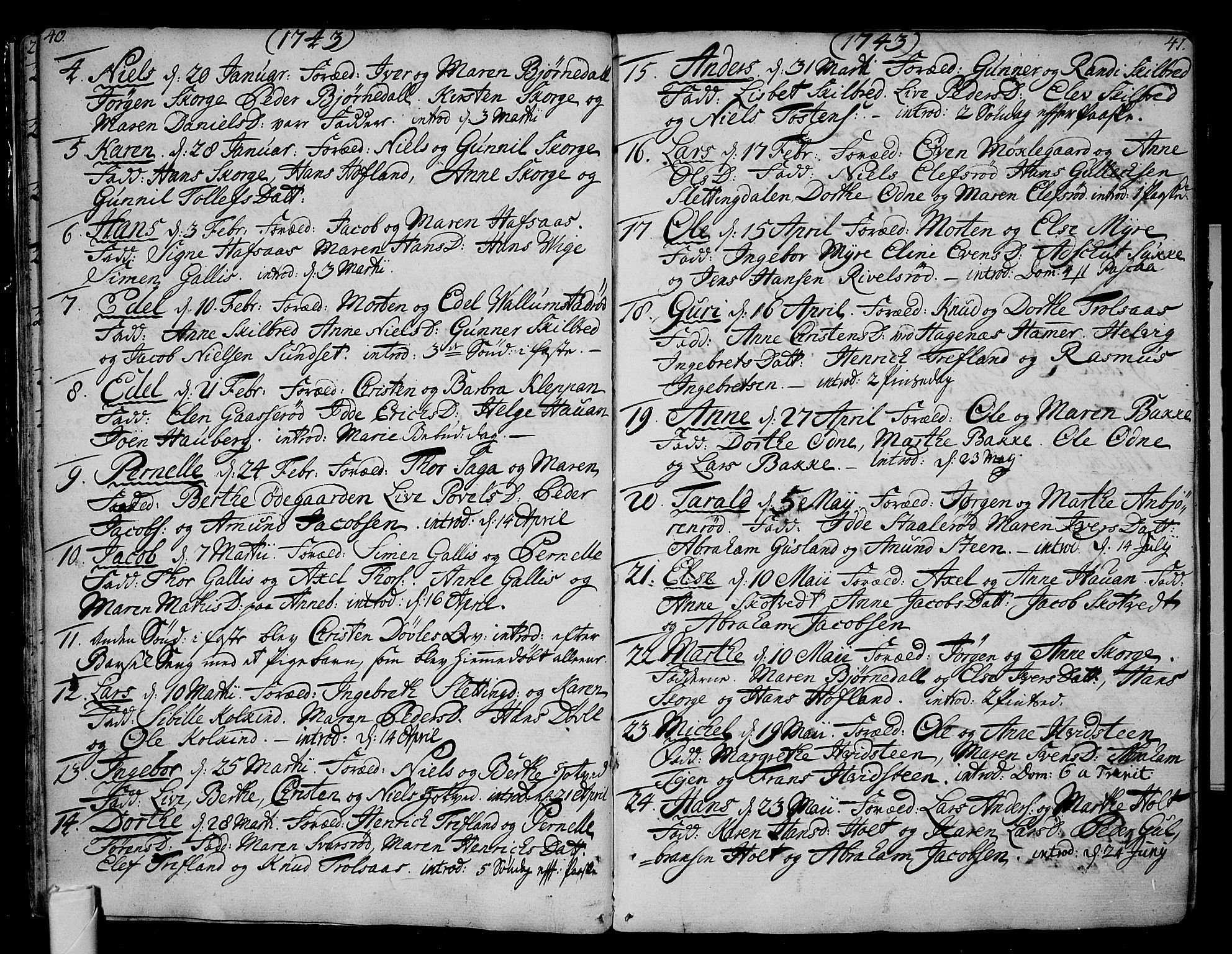 Andebu kirkebøker, AV/SAKO-A-336/F/Fa/L0002: Ministerialbok nr. I 2, 1733-1802, s. 40-41
