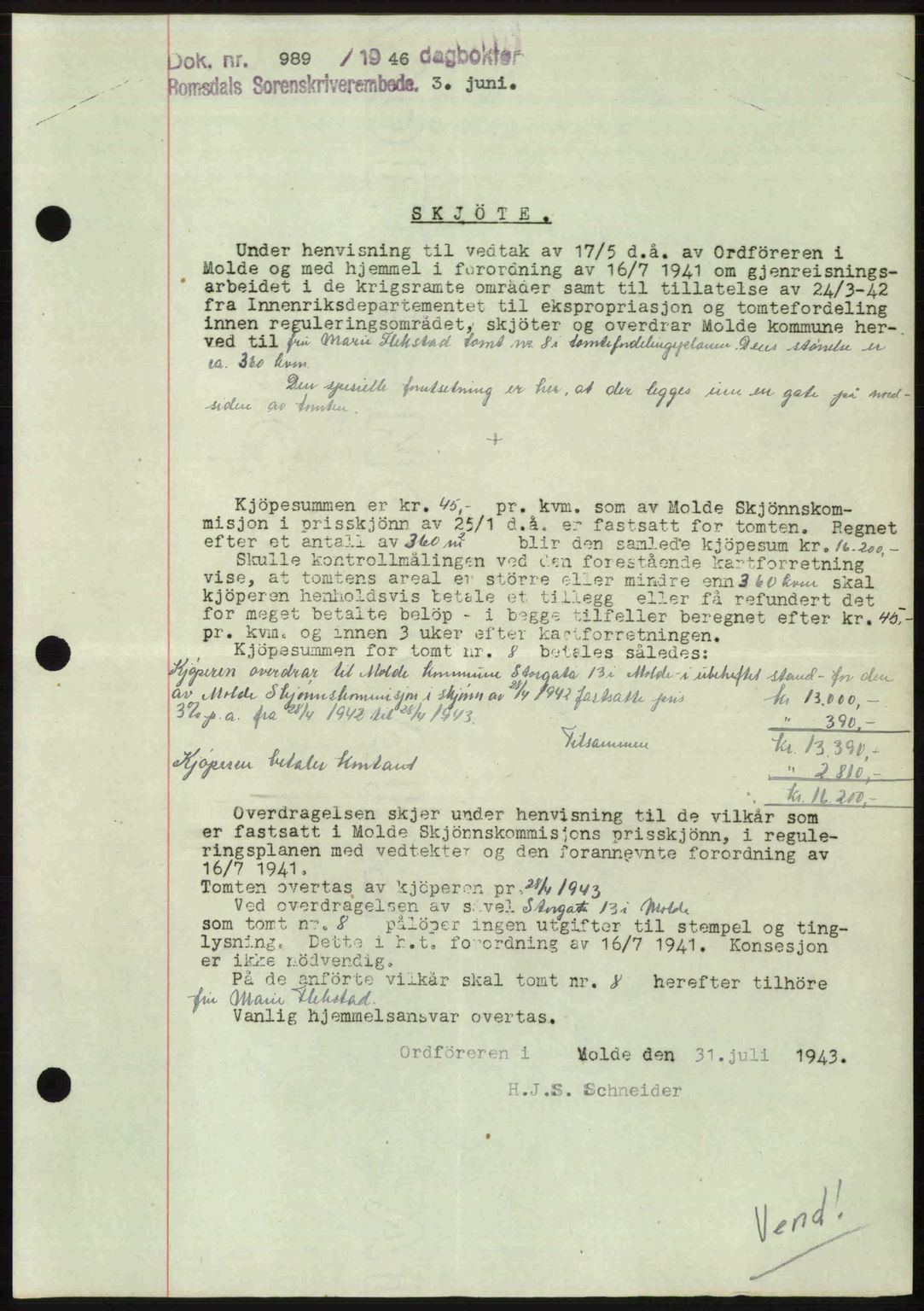 Romsdal sorenskriveri, AV/SAT-A-4149/1/2/2C: Pantebok nr. A20, 1946-1946, Dagboknr: 989/1946