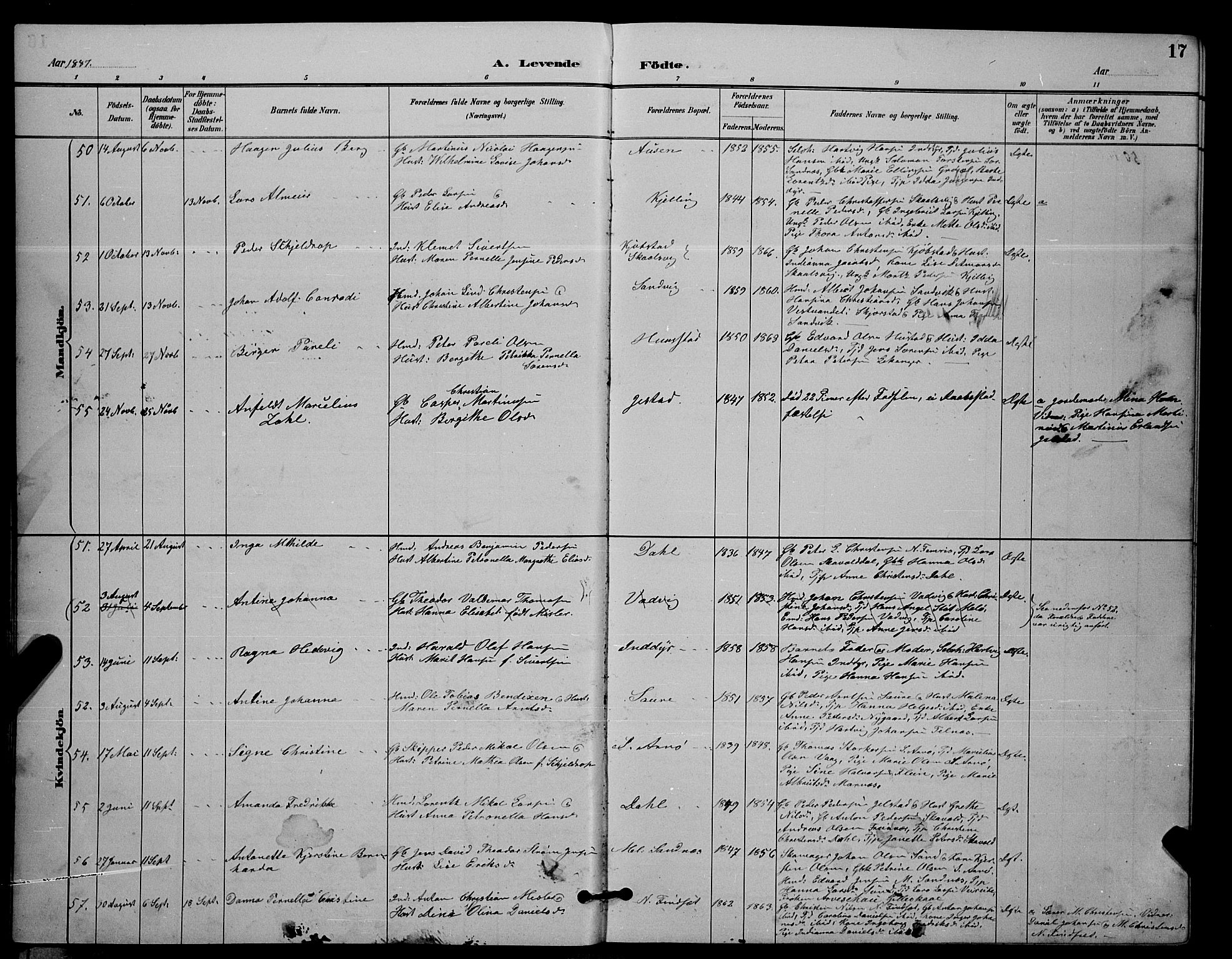 Ministerialprotokoller, klokkerbøker og fødselsregistre - Nordland, AV/SAT-A-1459/805/L0108: Klokkerbok nr. 805C04, 1885-1899, s. 17