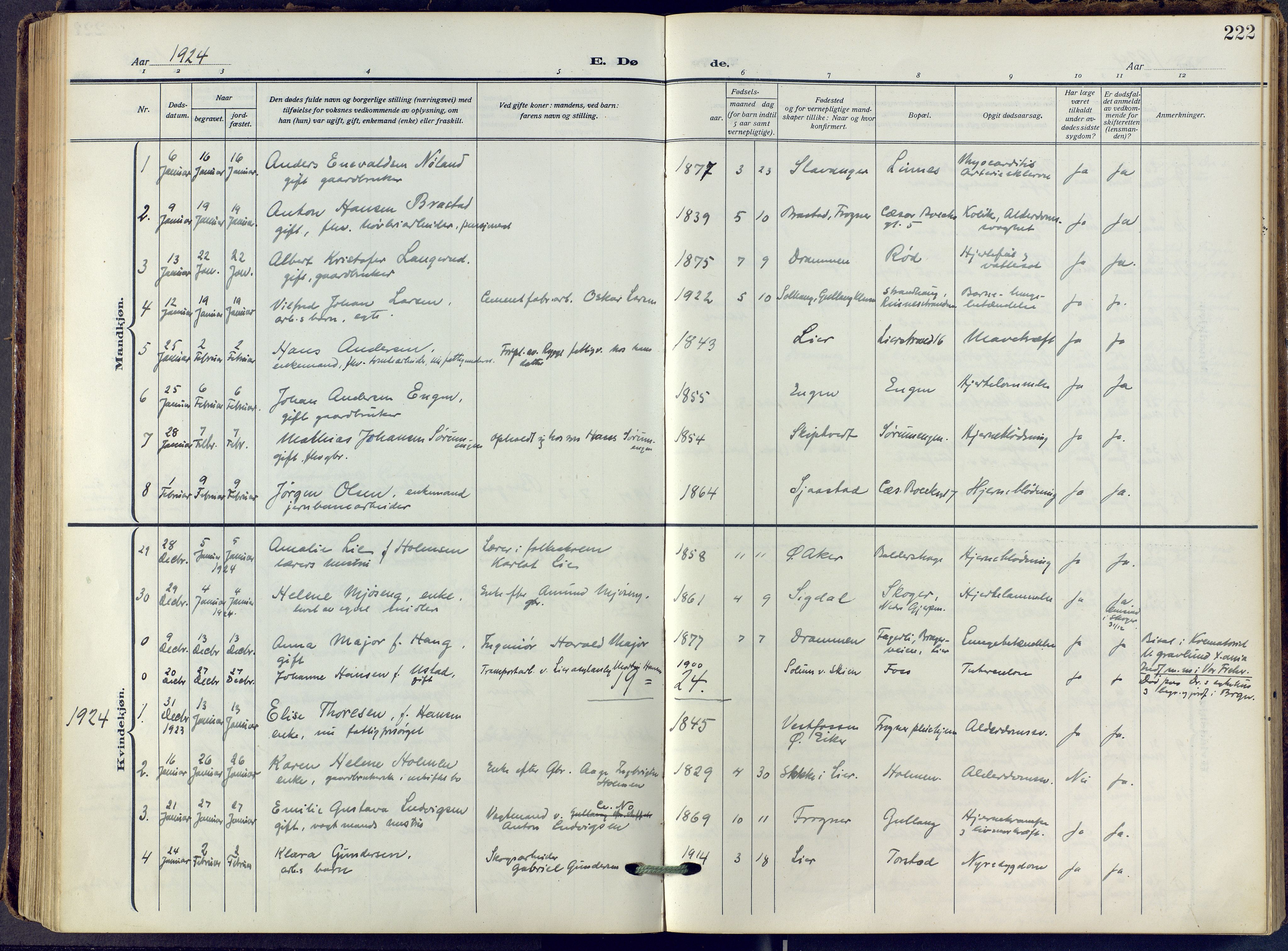 Lier kirkebøker, AV/SAKO-A-230/F/Fa/L0019: Ministerialbok nr. I 19, 1918-1928, s. 222