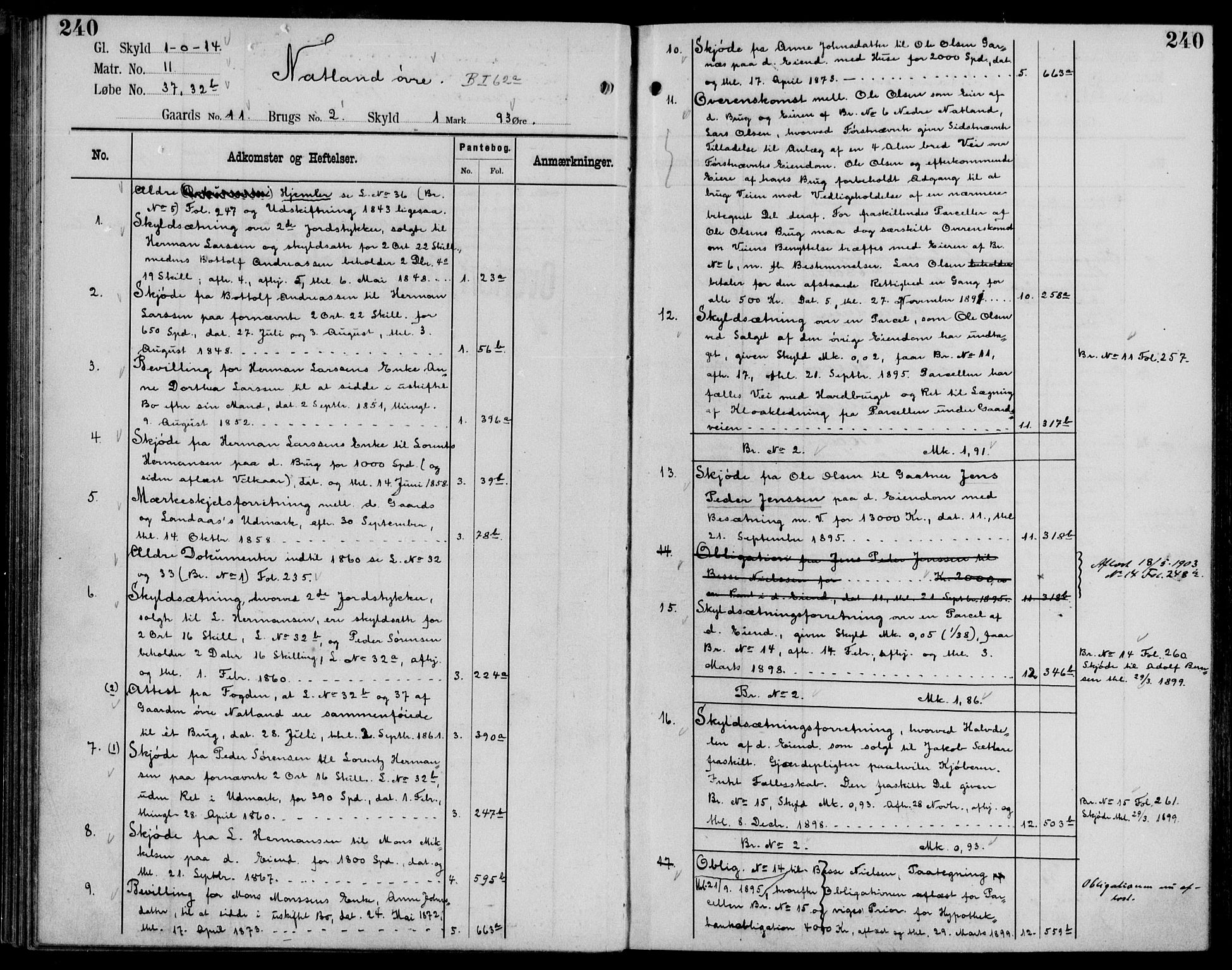 Midhordland sorenskriveri, AV/SAB-A-3001/1/G/Ga/Gab/L0050: Panteregister nr. II.A.b.50, s. 240