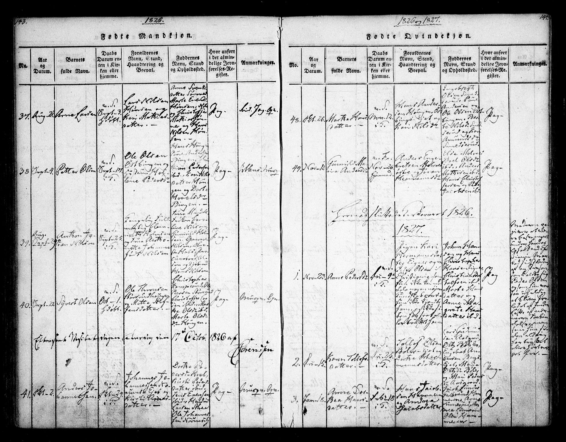 Sørum prestekontor Kirkebøker, AV/SAO-A-10303/F/Fa/L0003: Ministerialbok nr. I 3, 1814-1829, s. 143-144