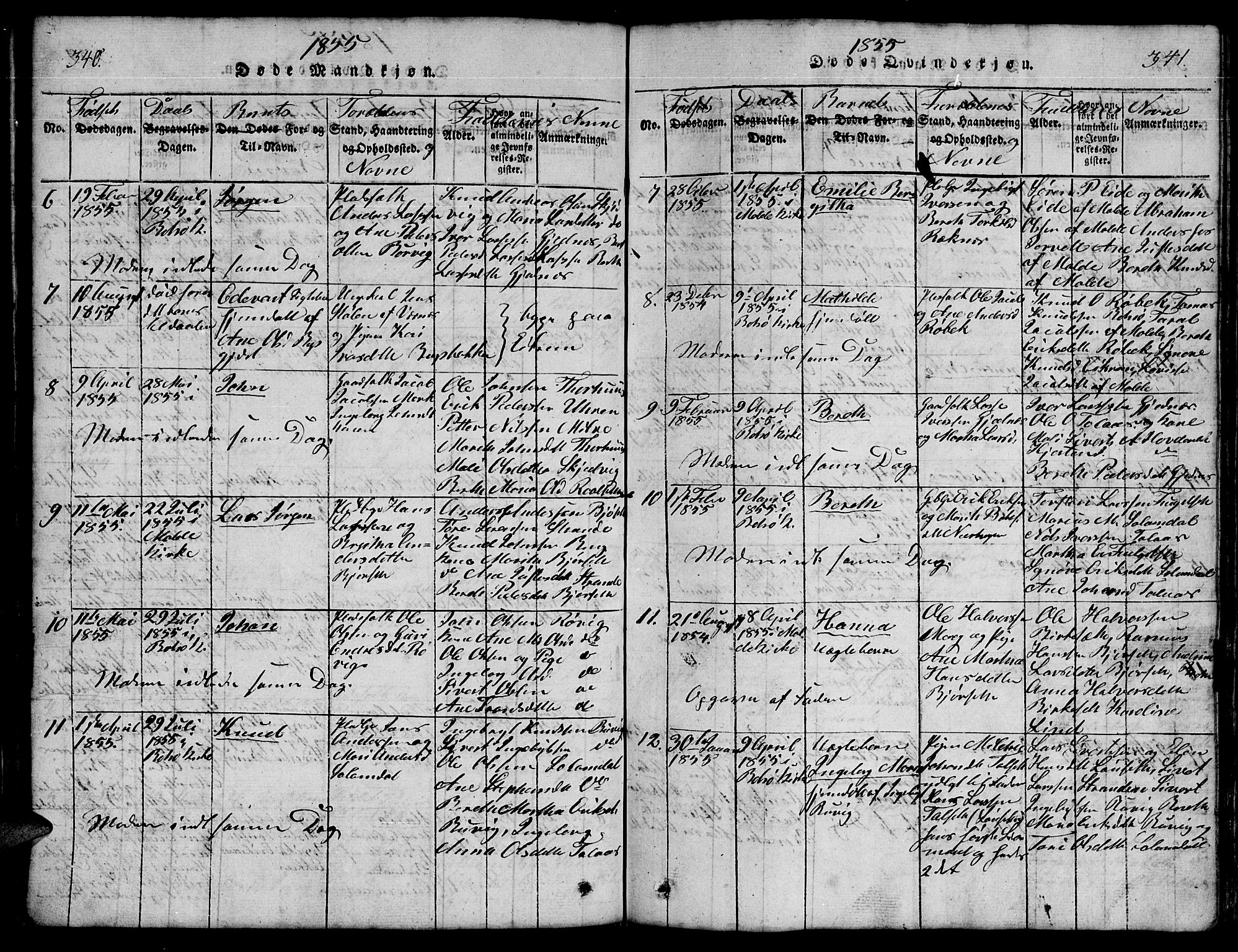 Ministerialprotokoller, klokkerbøker og fødselsregistre - Møre og Romsdal, SAT/A-1454/555/L0665: Klokkerbok nr. 555C01, 1818-1868, s. 340-341